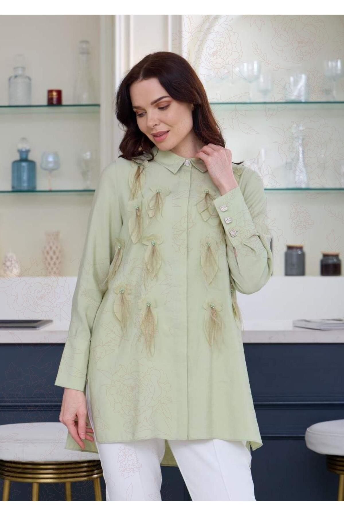 Moodbasic Marwa by moodbasic KUŞ TÜYLÜ İPEK CUPRA GÖMLEK