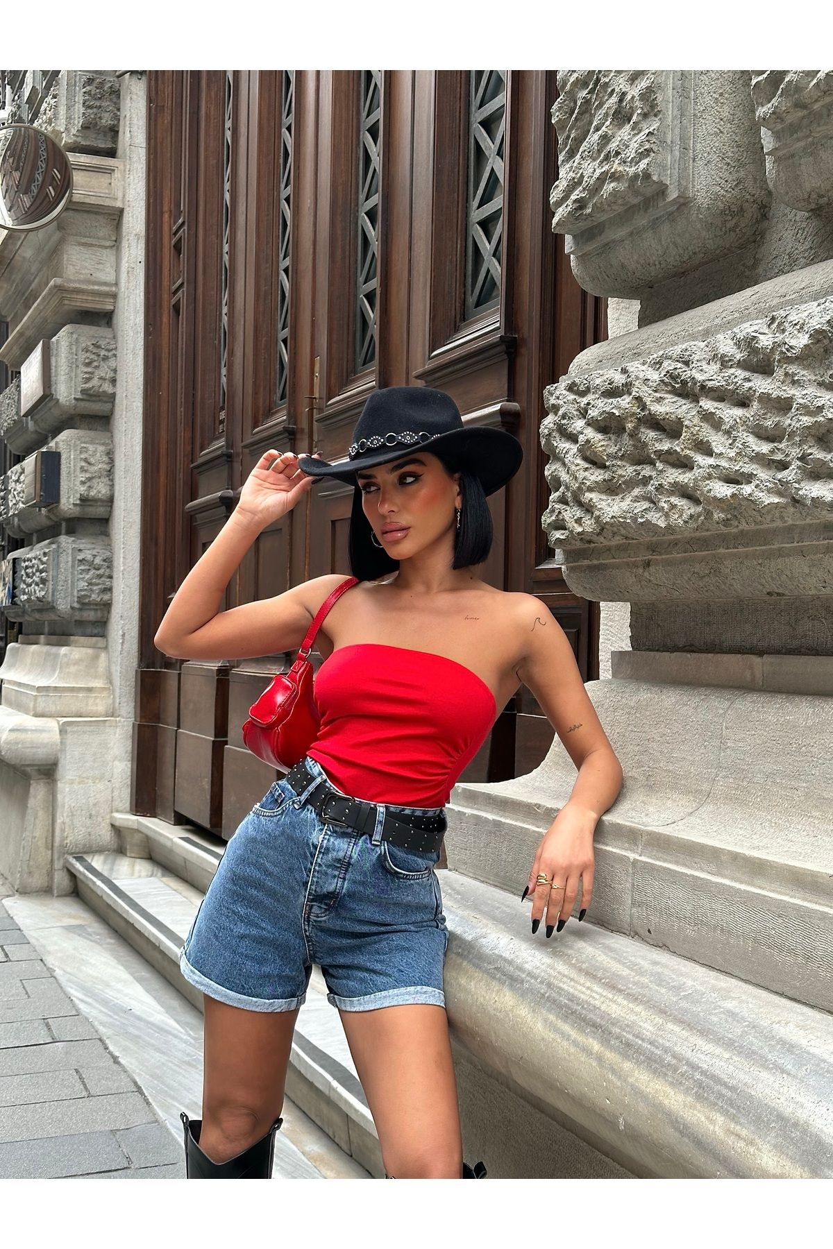 Diviny Kadın Mavi Yüksek Bel Mini Kot Şort
