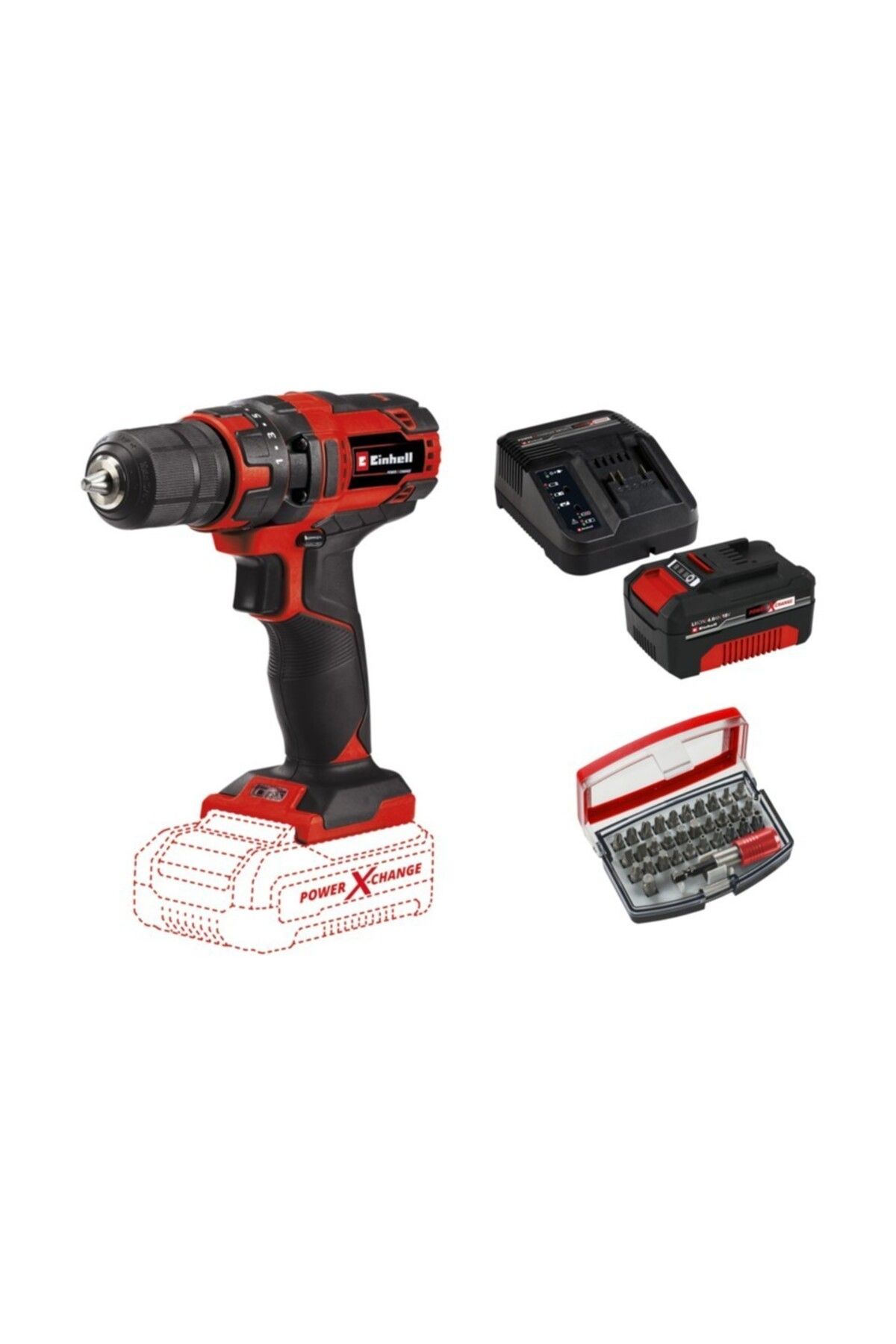 Einhell Tc-cd 18/35 Li Solo Akülü Vidalama Seti 1 X 4 Ah Starter Kit Ve 32 Parça Bits Uç