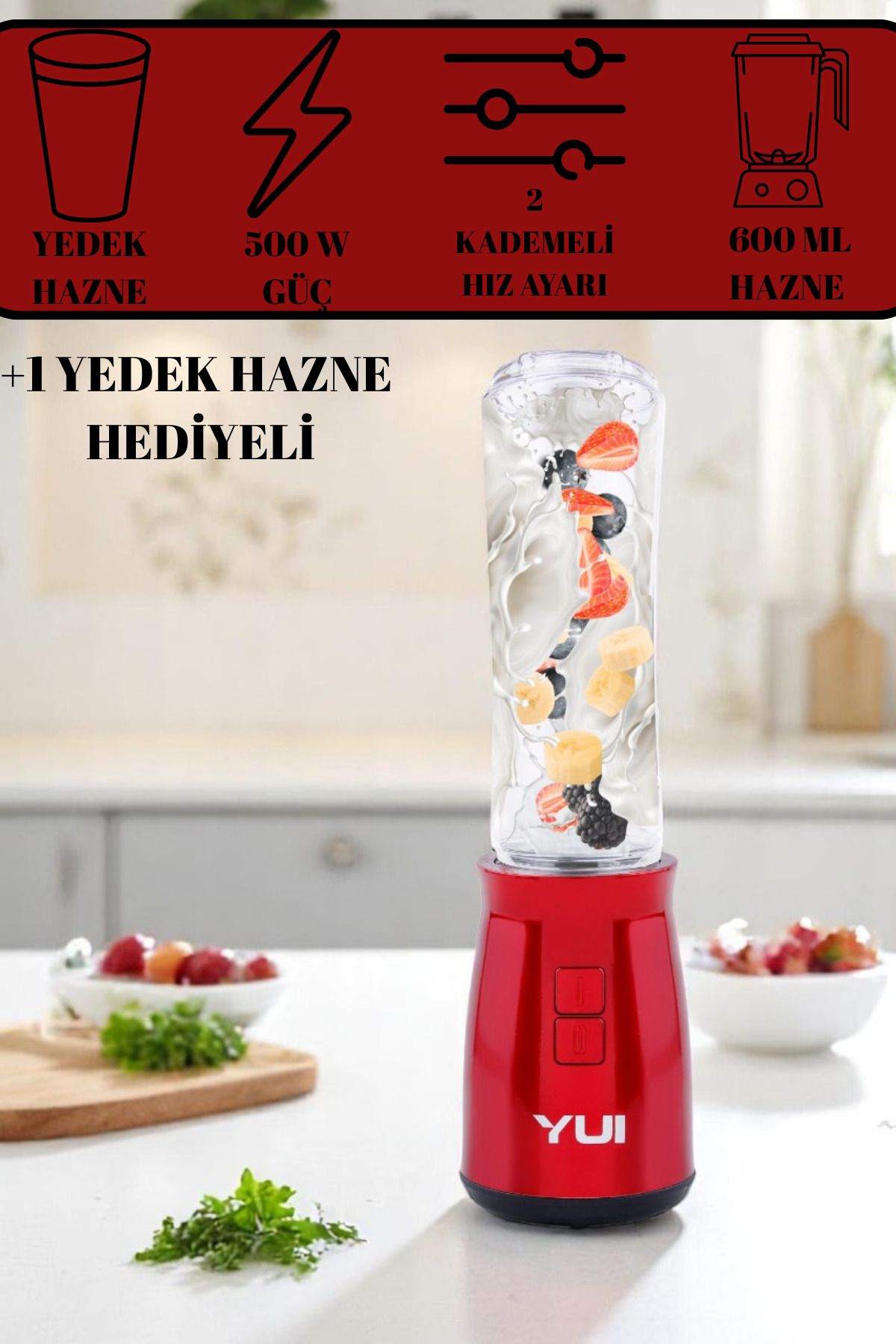 Yui M19 500w Kişisel Smoothie Blender Kırmızı 1 Adet Yedek Şişe