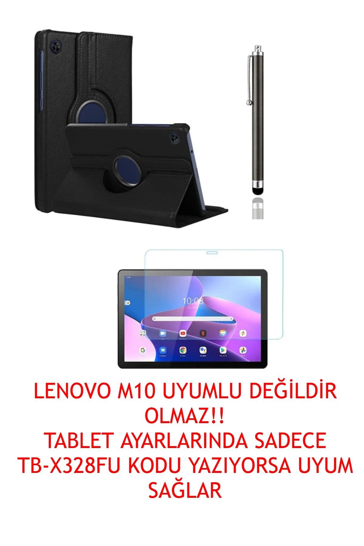 LENOVO Trendsshop Tab M10 3.nesil Tb328fu Unisoc T328xu Zaae0015tr 360° Dönerli Kılıf 3lü Set