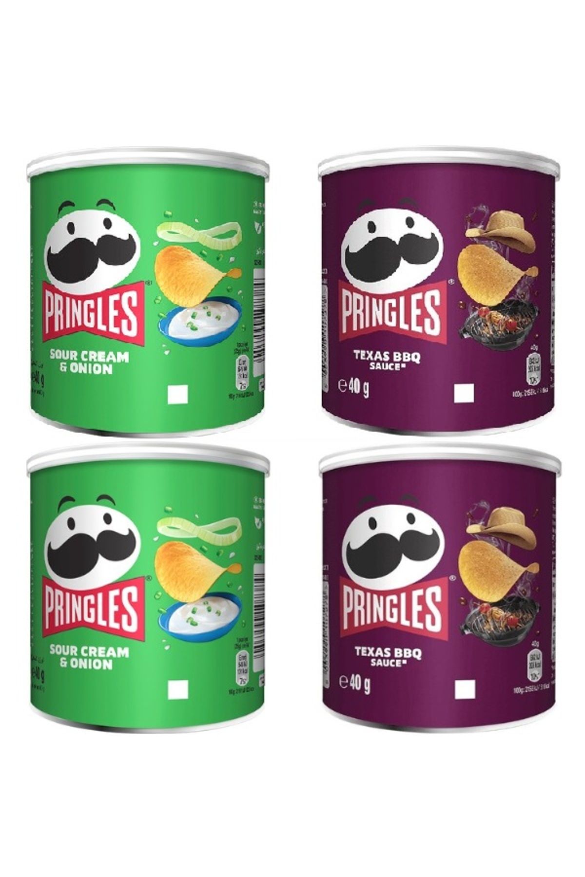 Pringles 2x Sour Cream & Onion & 2x Texas BBQ 4X40GR