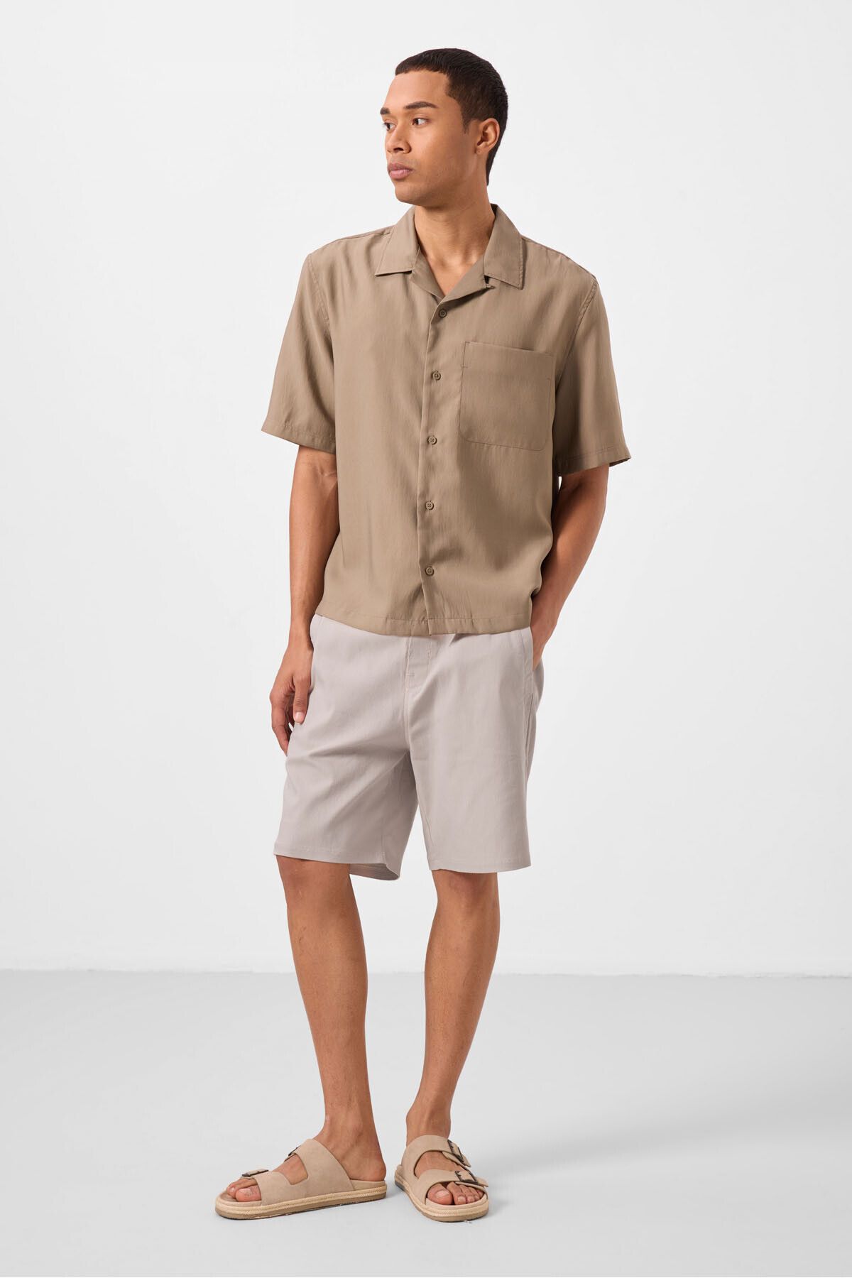 TOMMY LIFE Taş Standart Fit Dokuma Hafif Esnek Chino Erkek Şort - 81292