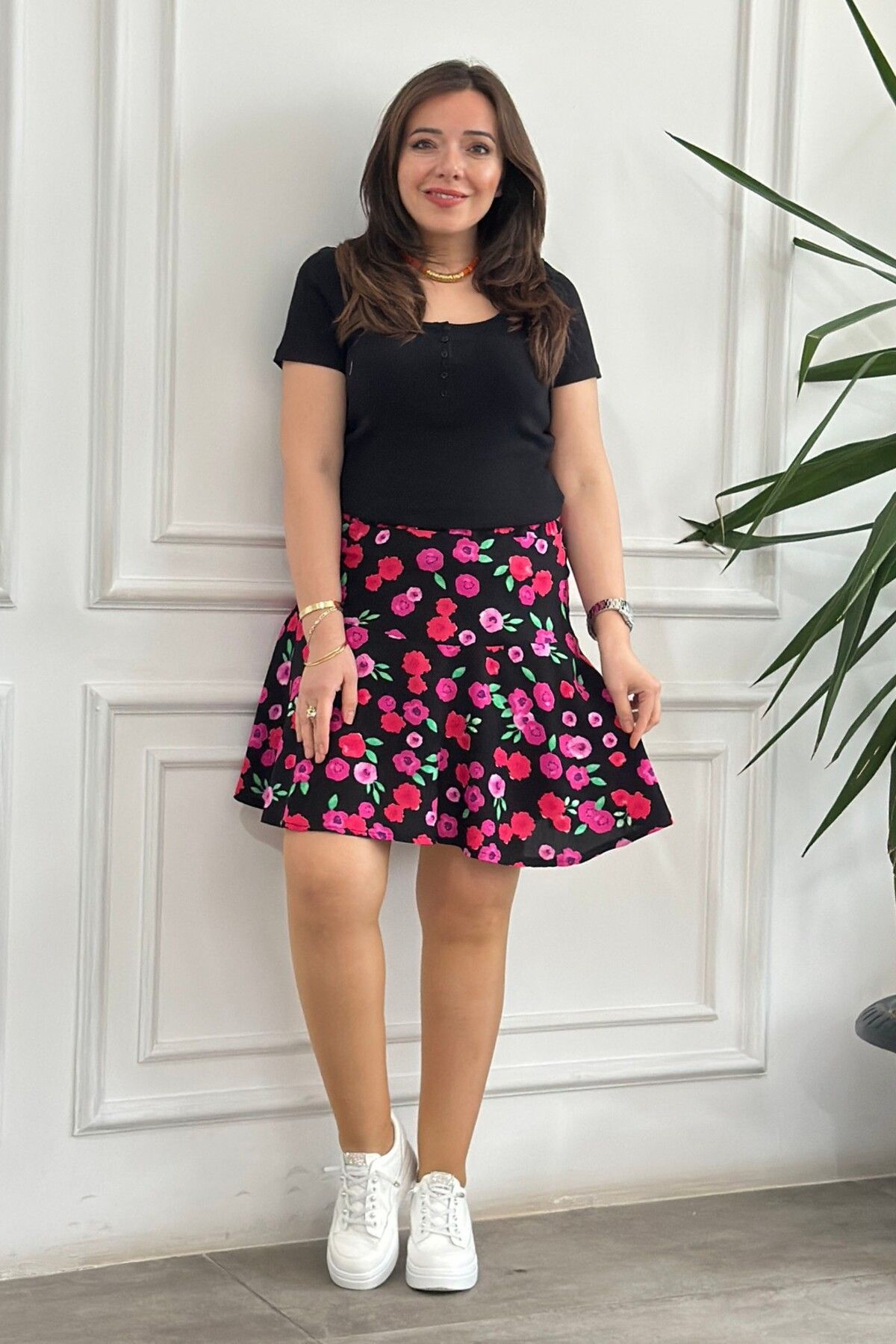 Yağmur Butik Desenli Viscon Şort Etek