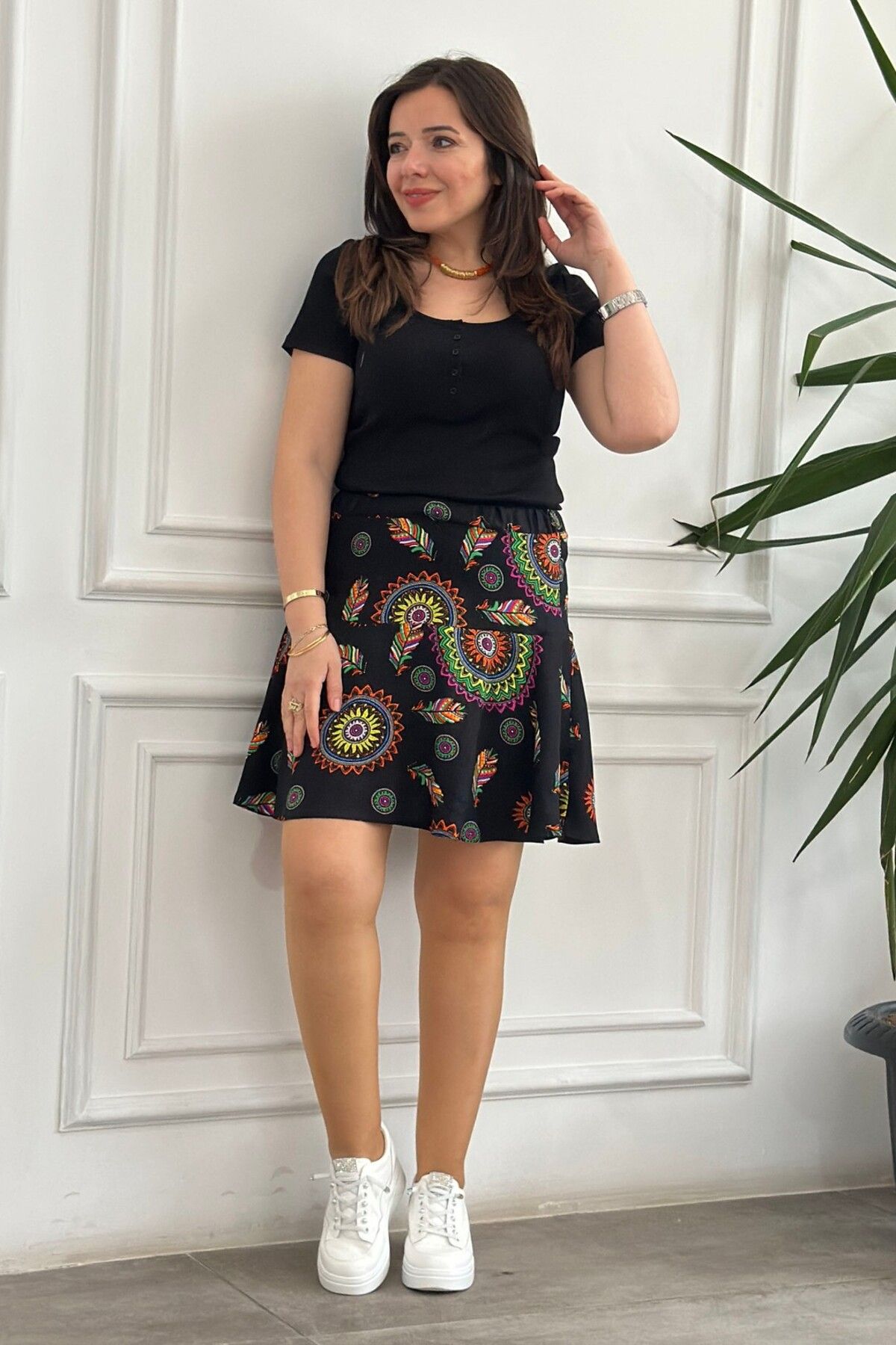 Yağmur Butik Desenli Viscon Şort Etek