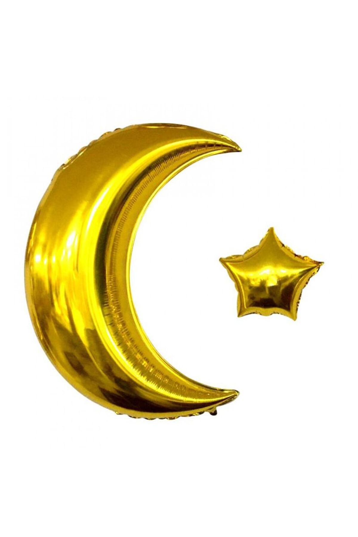 partidolu Yarım Hilal Ay Ve Yıldız Şeklinde Ay Yıldız Altın Renk Folyo Balon 57 Cm