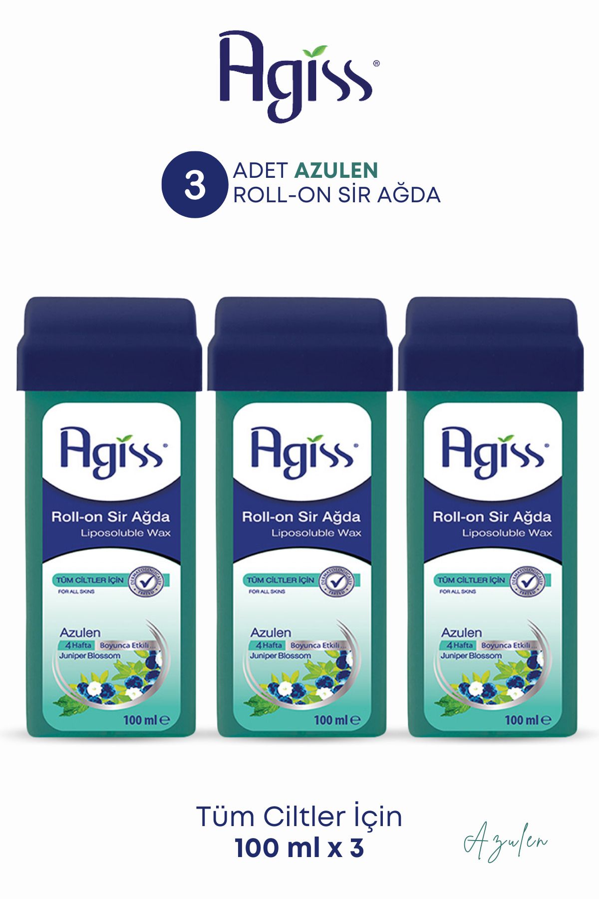 AGISS Roll-on Sir Ağda Tüm Cilt Tipleri Için Azulen Liposoluble Wax 100 ml 3 Adet