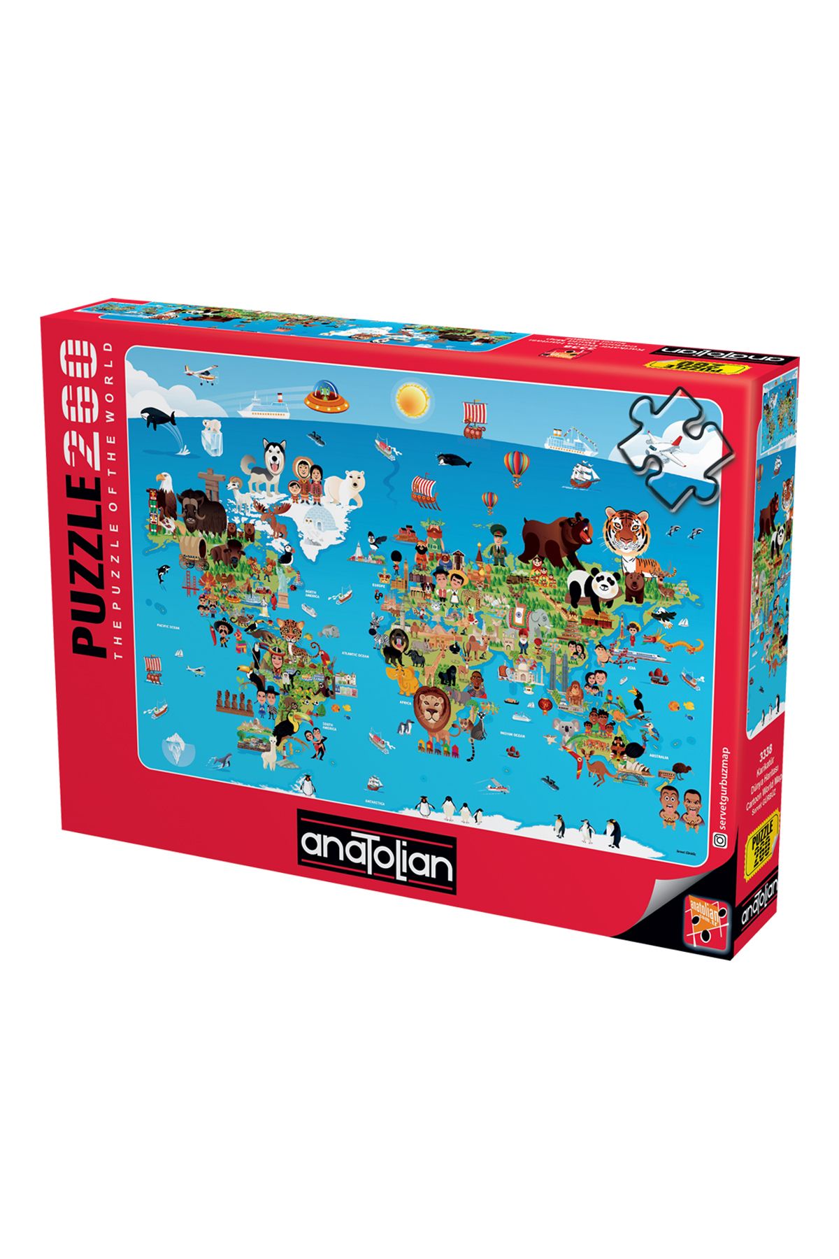 Anatolian Puzzle 260 Parça Xl Yapboz Puzzle - Karikatür Dünya Haritası 3338