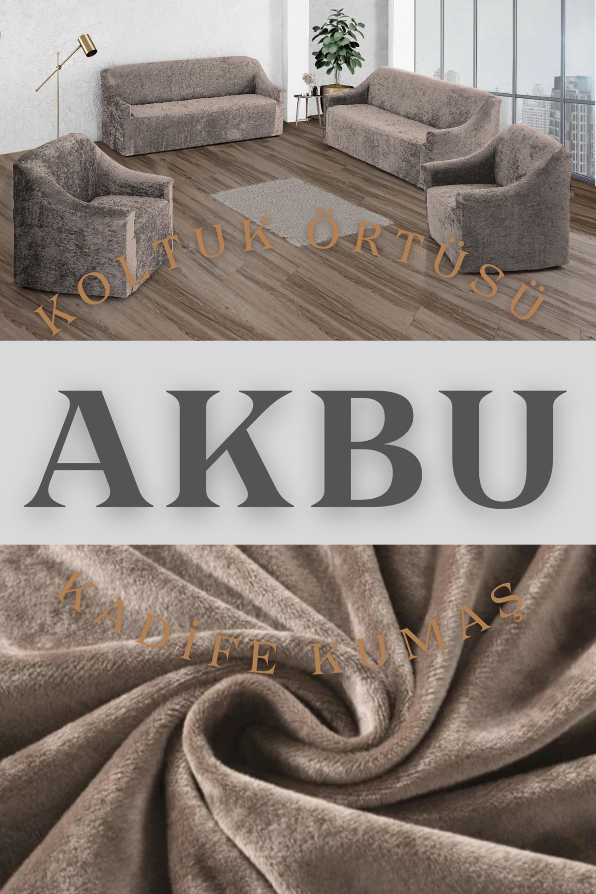 AKBU Parlak Kadife Koltuk Örtüsü | Lastikli Kanepe Örtüsü | Lastikli Koltuk Örtüsü | 3311 (VIZON)