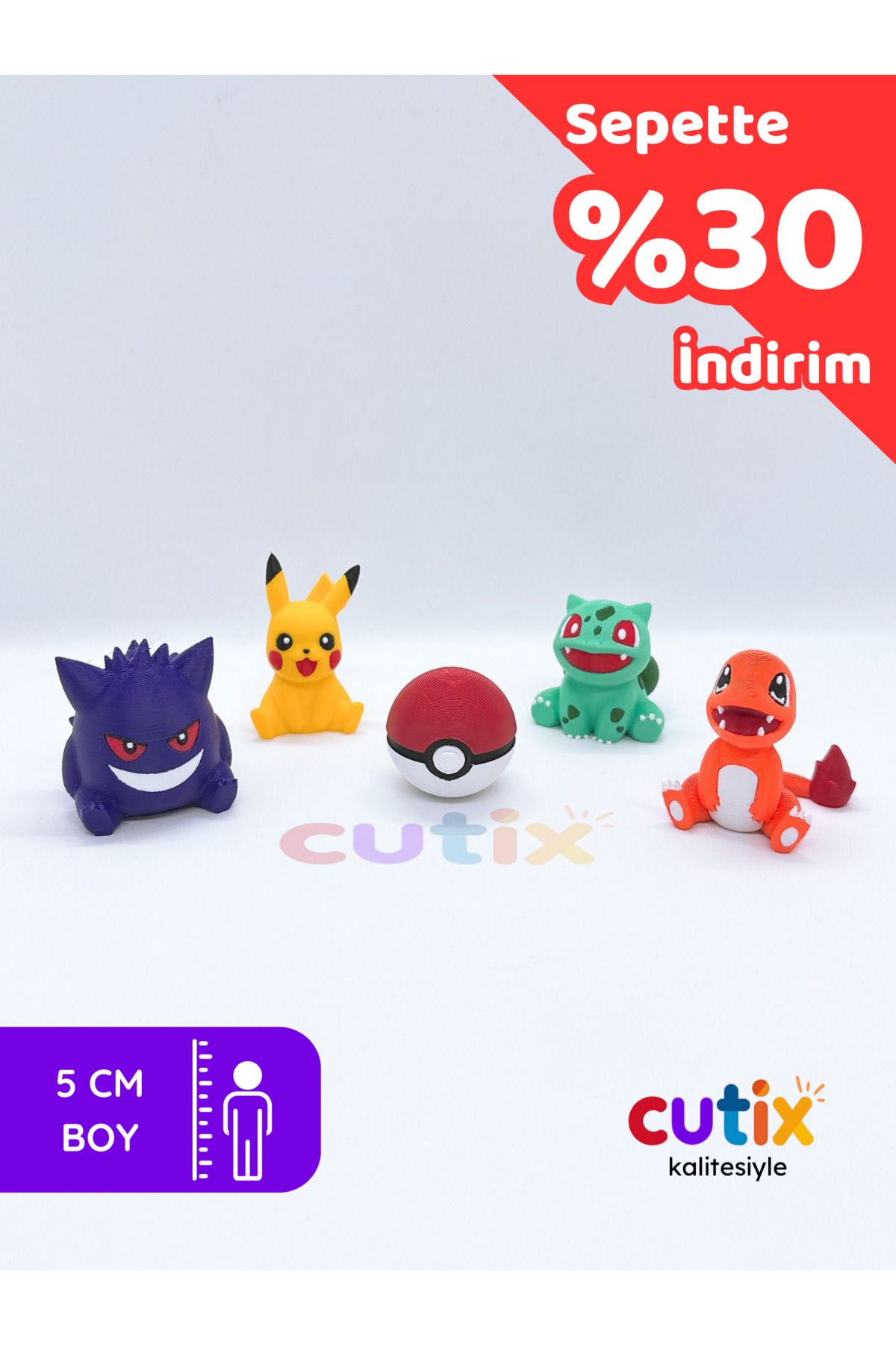 Cutix Pokemon Mini Figür Oyuncak Seti Pikachu Gengar Charmander Bulbasaur Pokemon Topu Pokeball Top