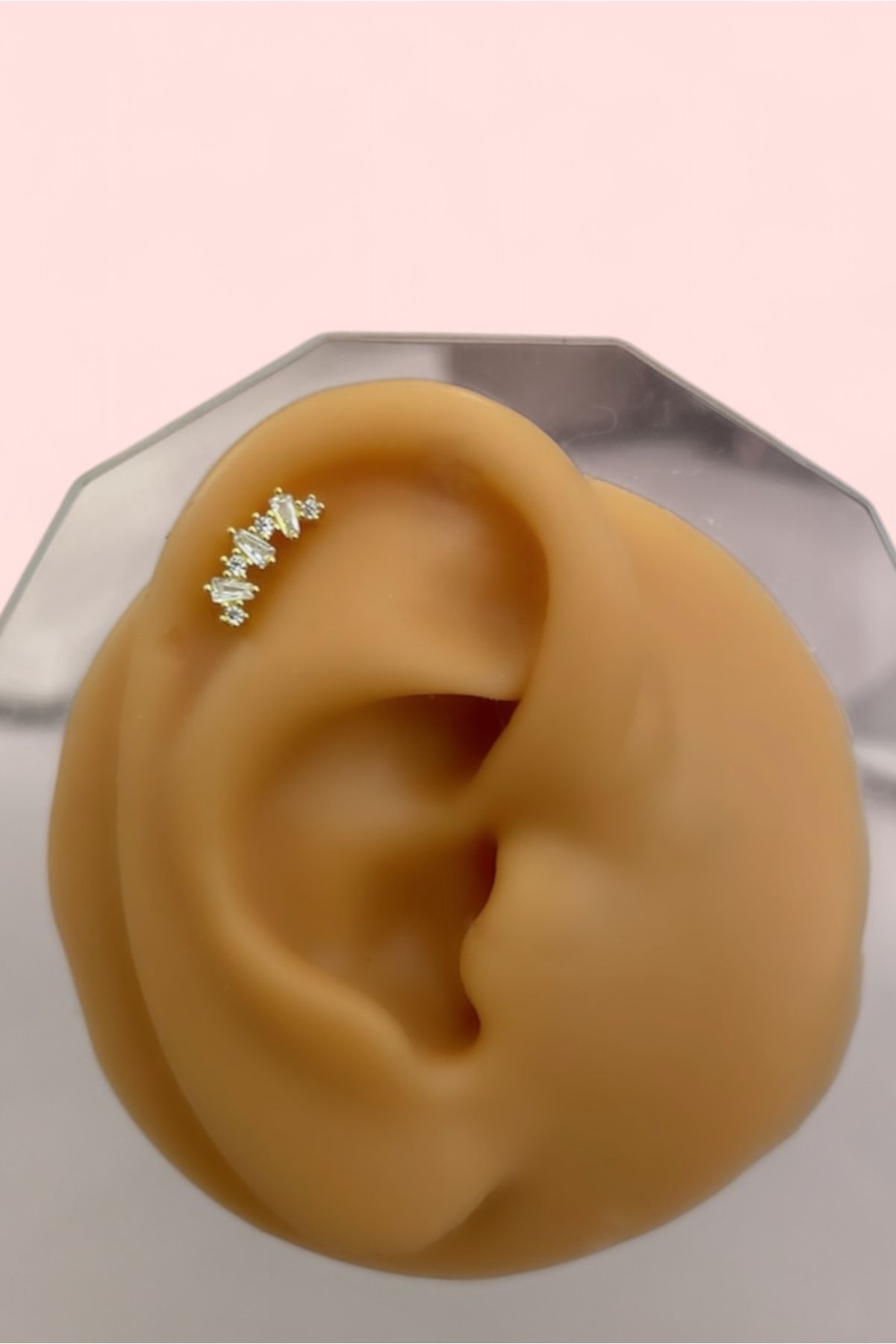 Siminkari 925 Ayar Gümüş Zirkon Baget Taşlı Helix Kıkırdak Piercing Mikron Altın Kaplama