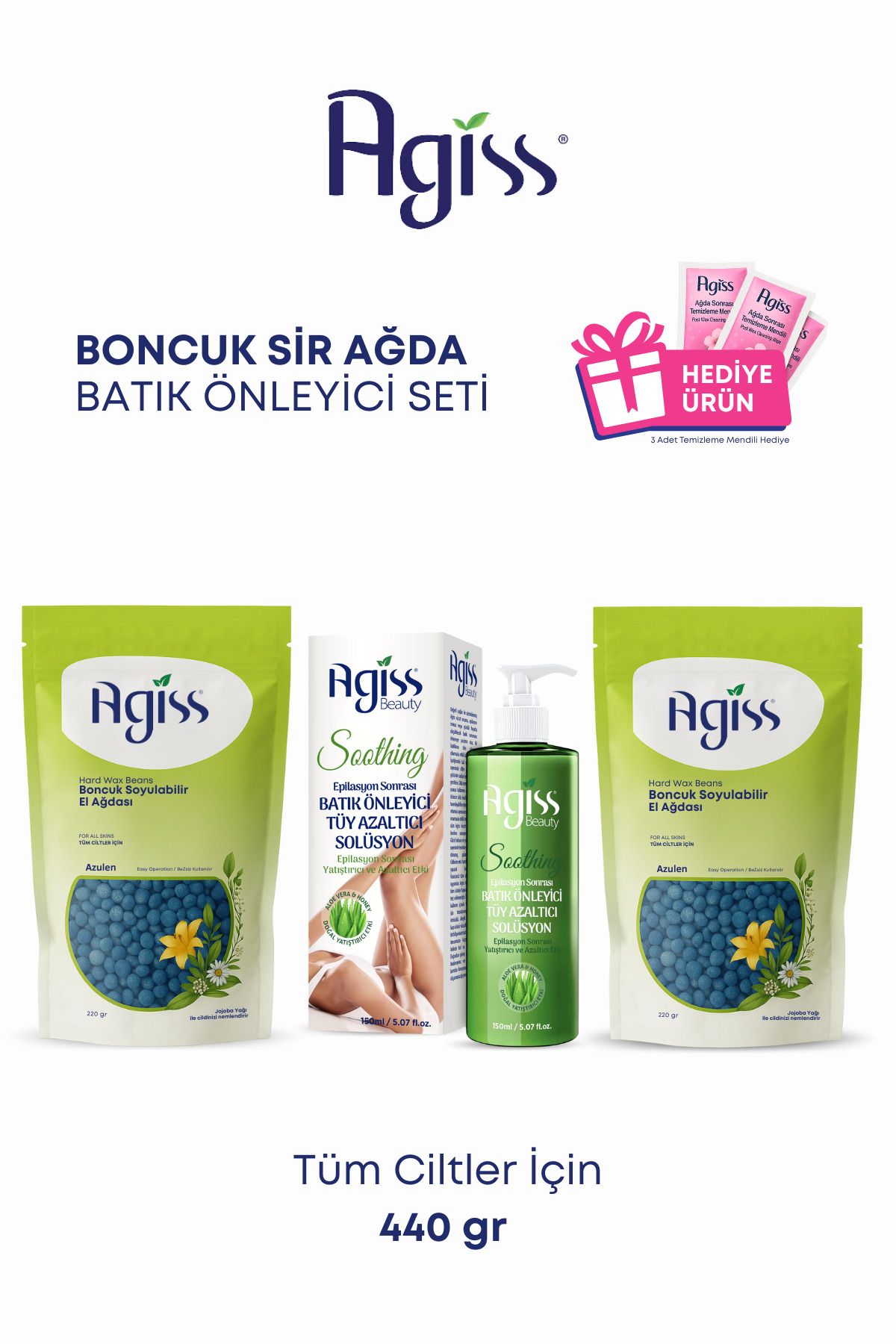 AGISS Tüm Ciltler Için 2 Adet Boncuk Sir Ağda, Tüy Azaltıcı Batık Önleyici Solüsyon 150ml