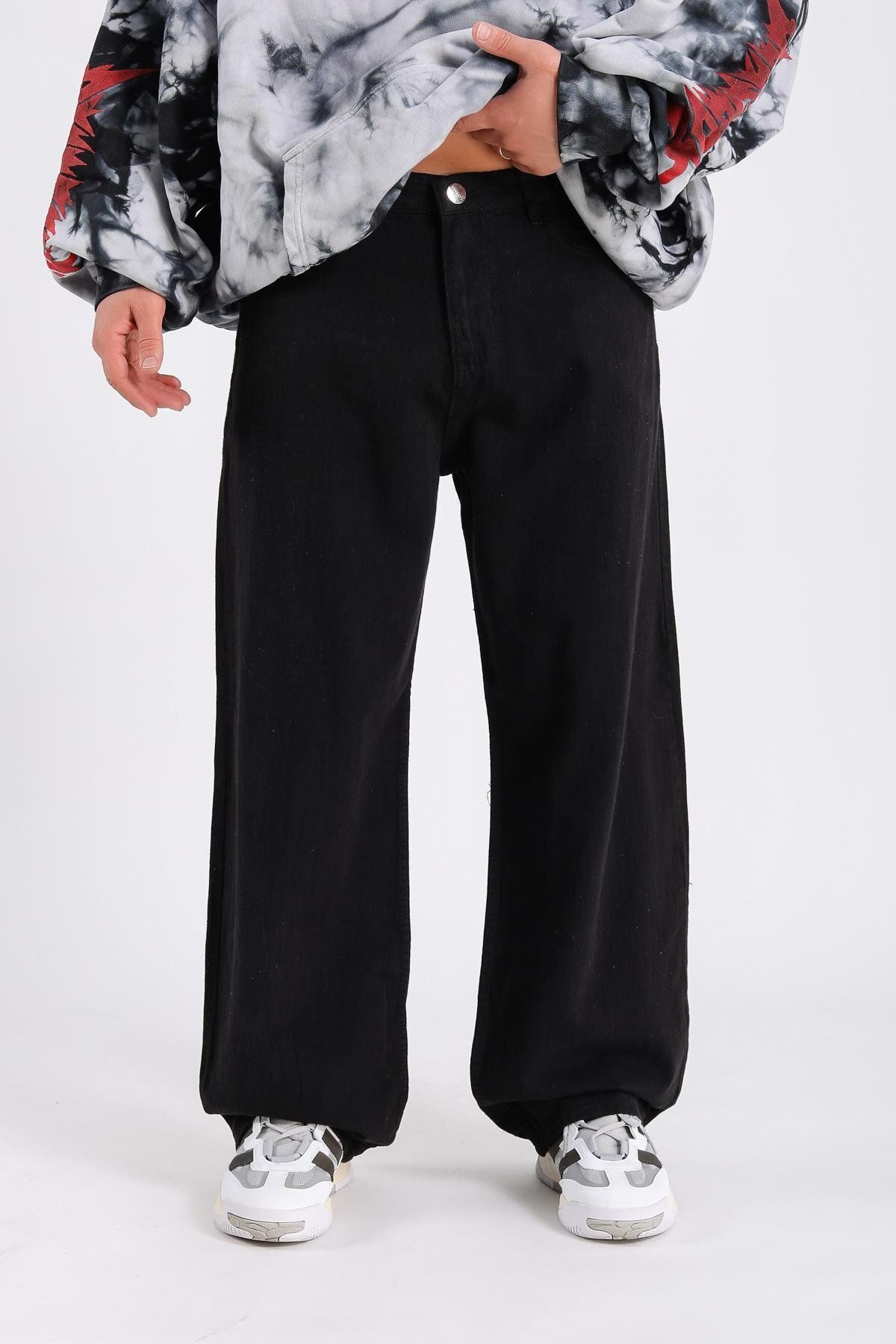 Jr.Crime Fundayz İnce Tiftik Kumaş Siyah Baggy Jean Pantolon P845