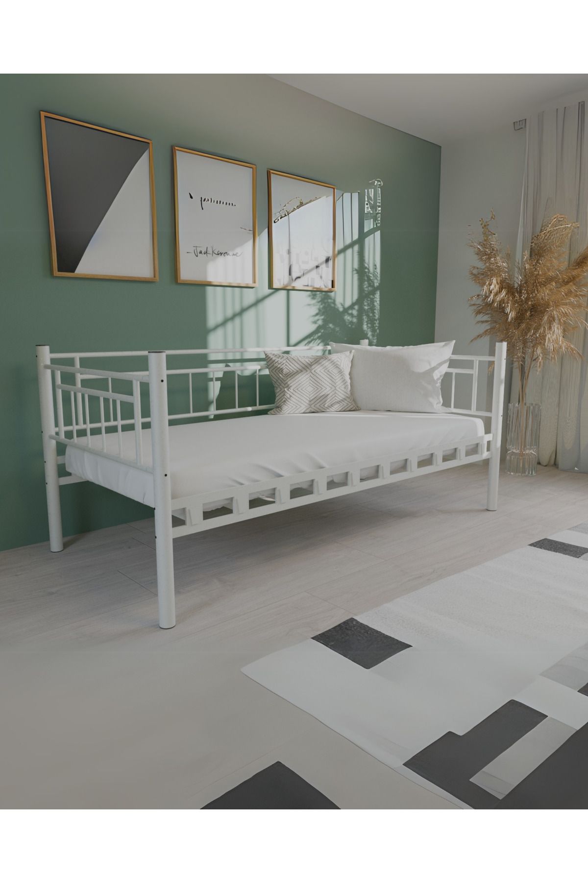 MOBLAY Daybed Sedir Metal Karyola Beyaz