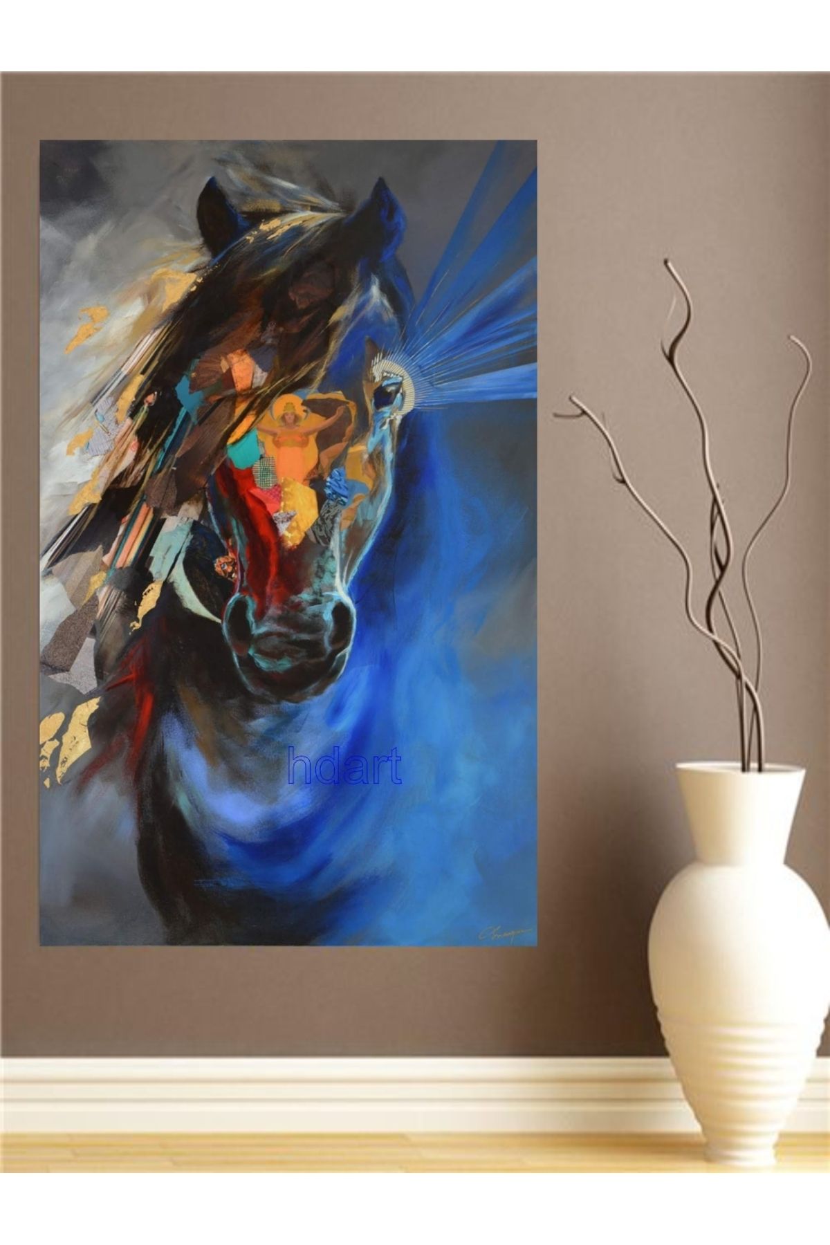 HDART Soyut  Koşan  At Kanvas Tablo Tablosu Tabloları Dev Boyut Salon Oda Ofis Cafe Duvar Dekoru