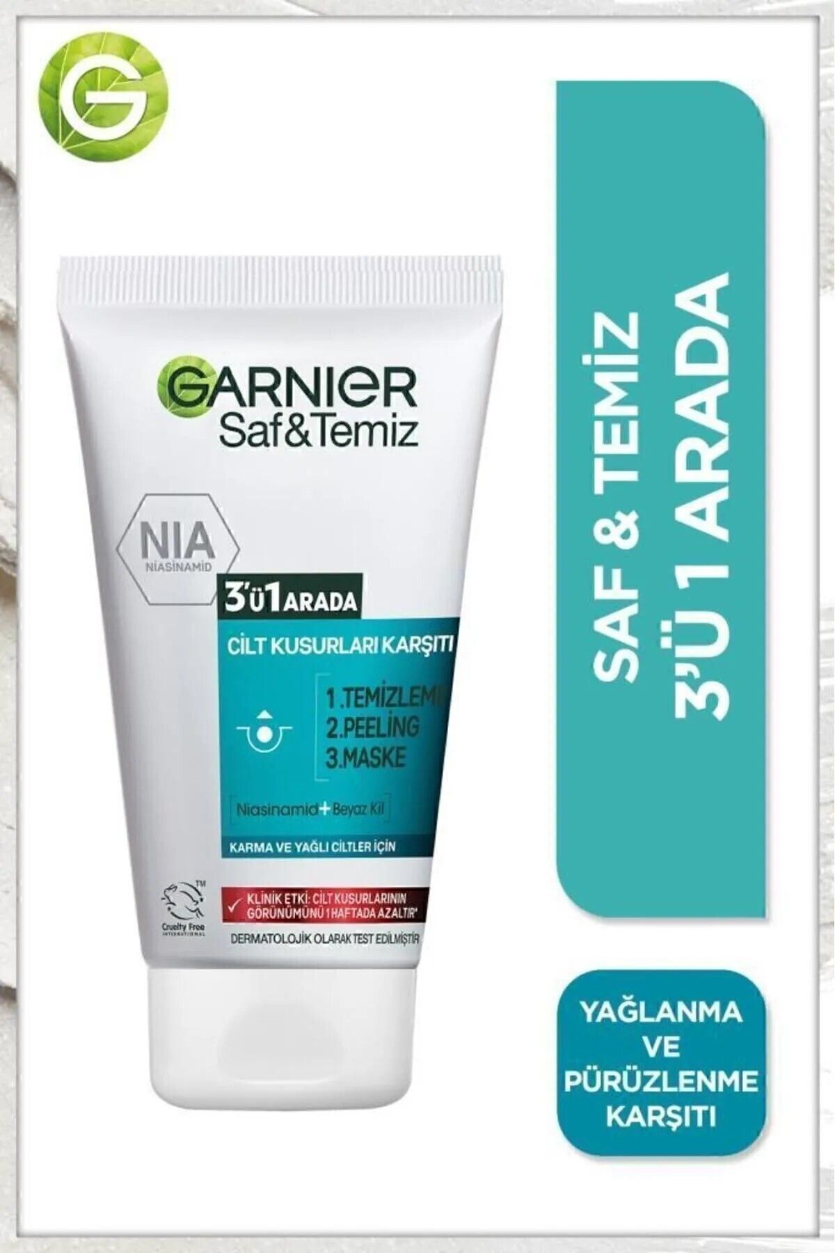 Garnier Saf&Temiz 3'Ü 1 Arada ( Temizleme + Peeling + Maske ) 150 ml