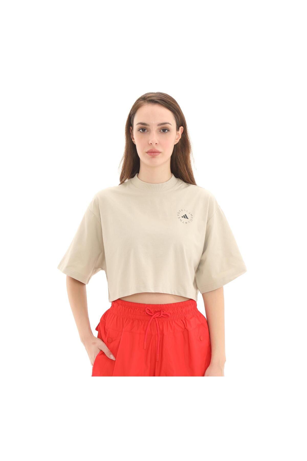 adidas Jg3587-k By Stella Mccartney Crop Kadın T-shirt Bej