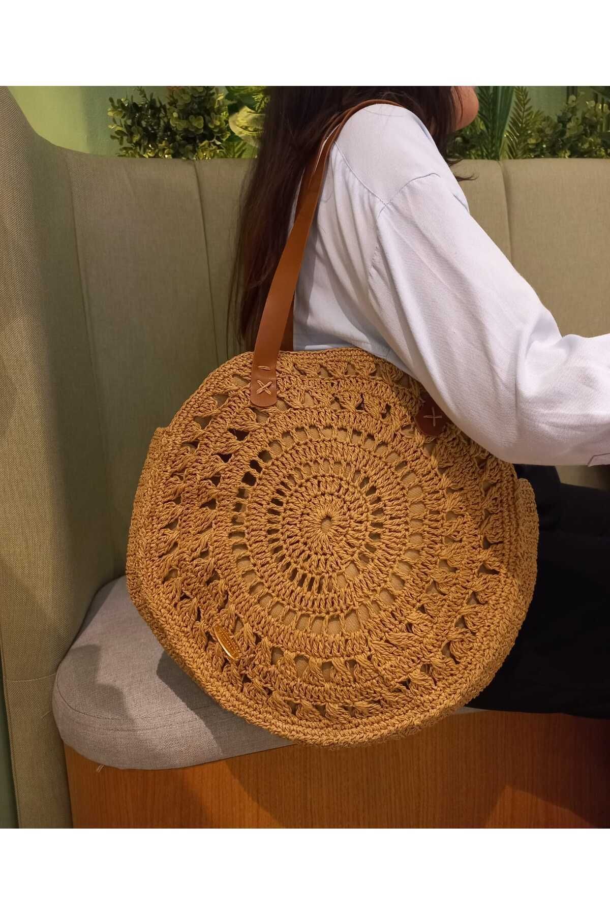 APRİLHANDMADE Yuvarlak Hasır Görünümlü Çanta (KAĞIT IP)