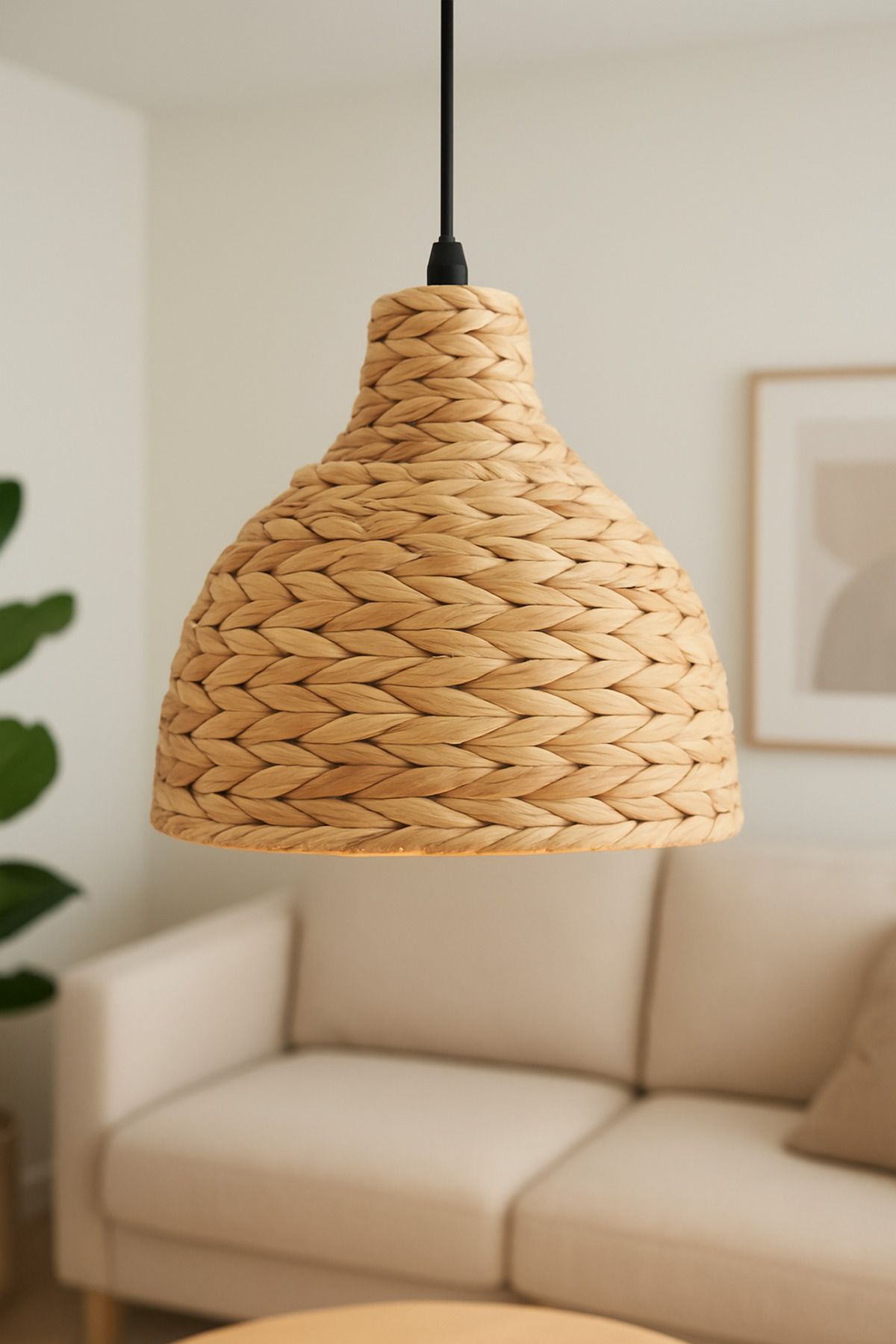 Lambadar Diamond Model Tekli Rattan Bambu Modern Tasarım İskandinav Bohem Sarkıt Avize