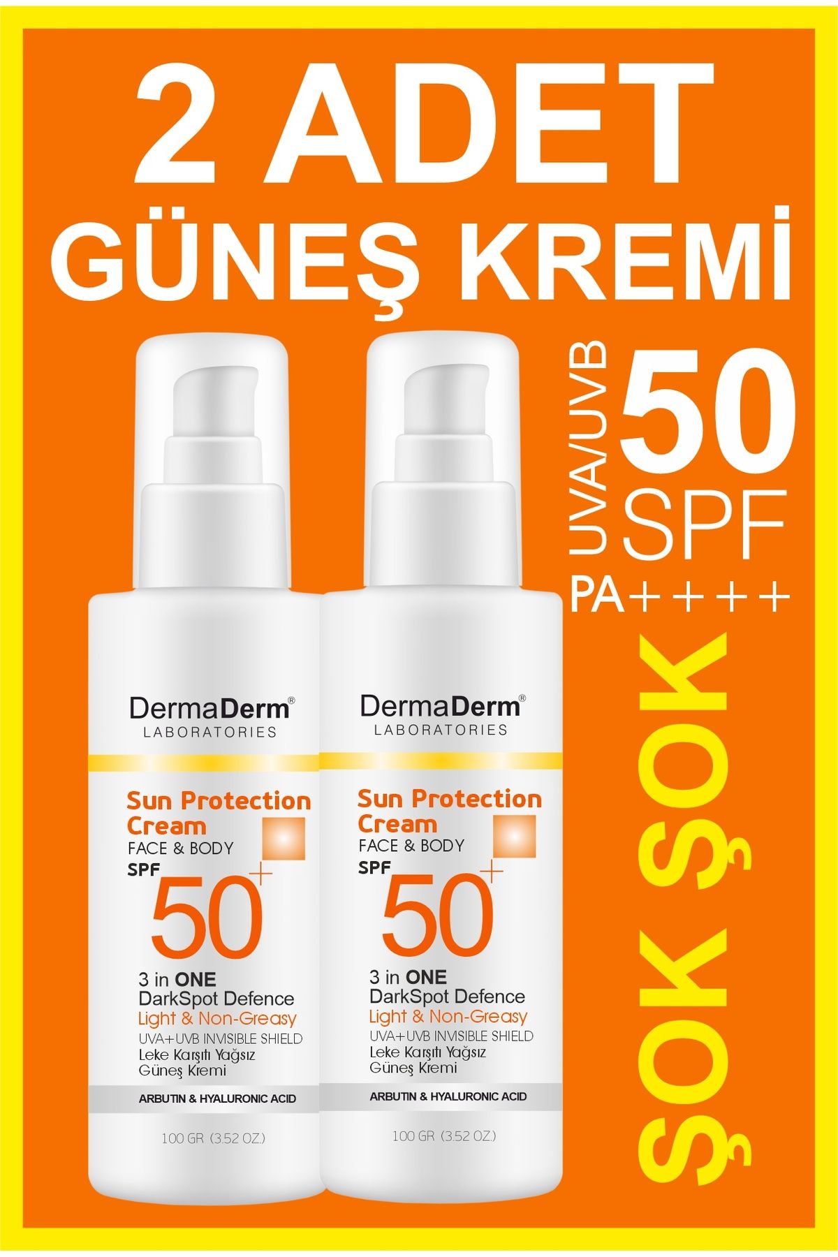 DermaDerm SPF50+ Güneş Kremi 100Ml. 2 ADET