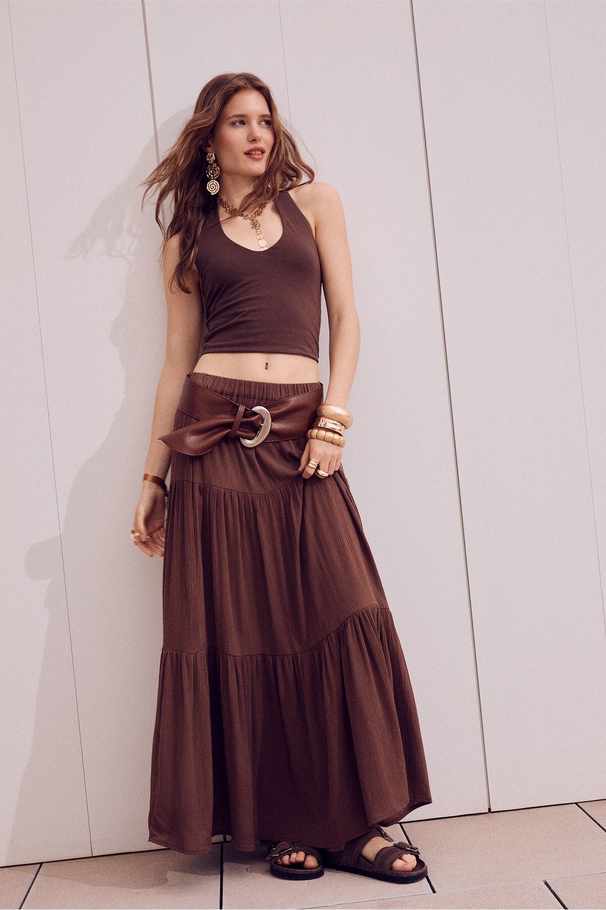 Stradivarius Boho Midi Etek
