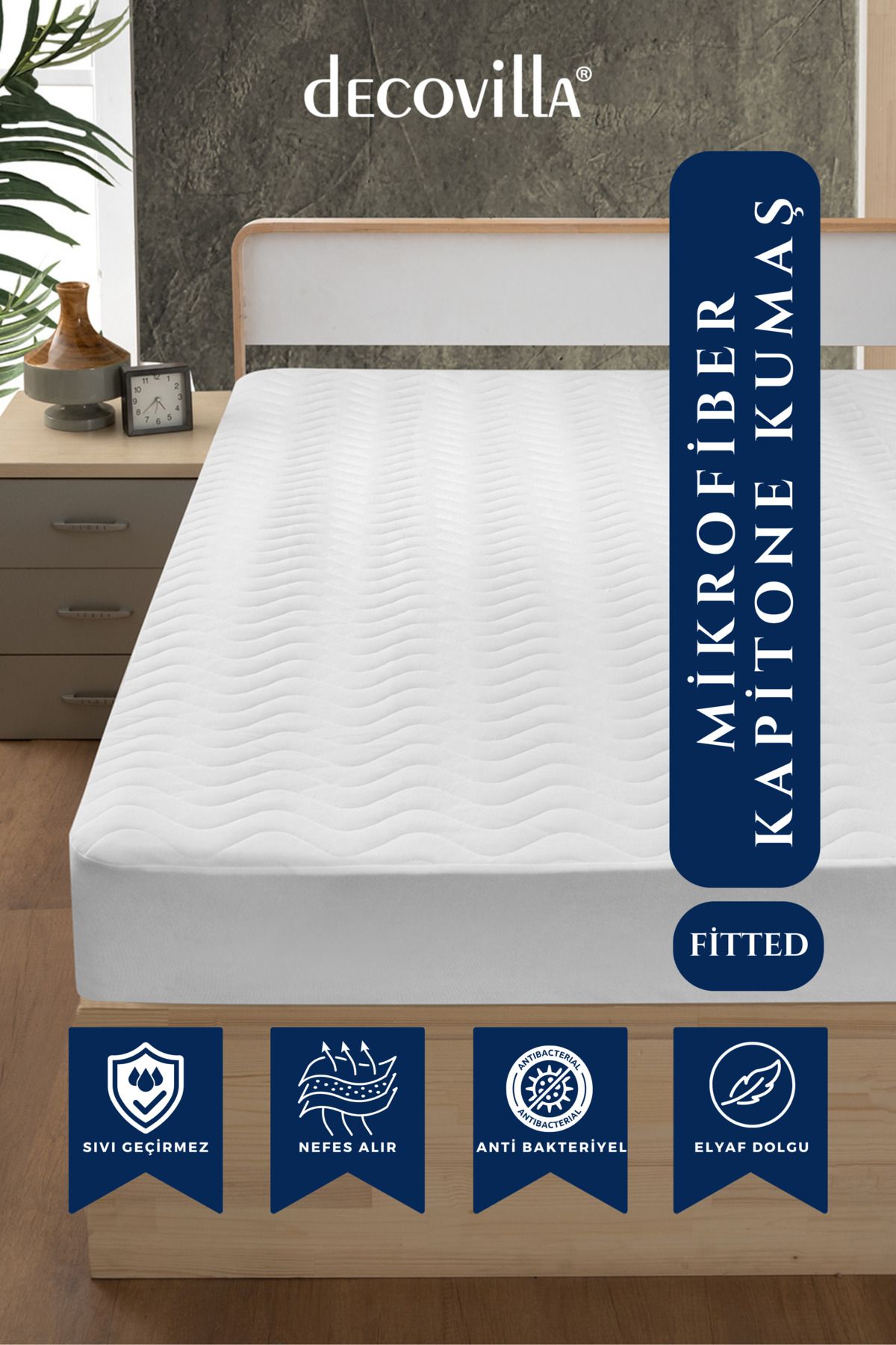 Decovilla Micro Kapitone Fitted Full Kenar Su Sıvı Geçirmez Yatak Koruyucu Alez Çarşaf Beyaz