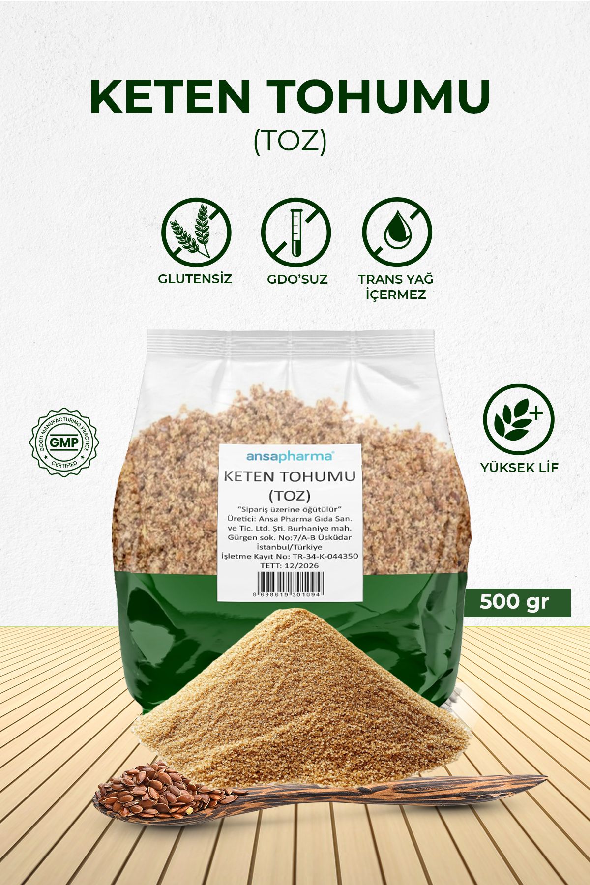 Ansa Pharma Keten Tohumu Taze Öğütülmüş 500 G 1. Kalite (SİPARİŞ ÜZERİNE ÖĞÜTÜLÜR VE PAKETLENİR) Glutensiz