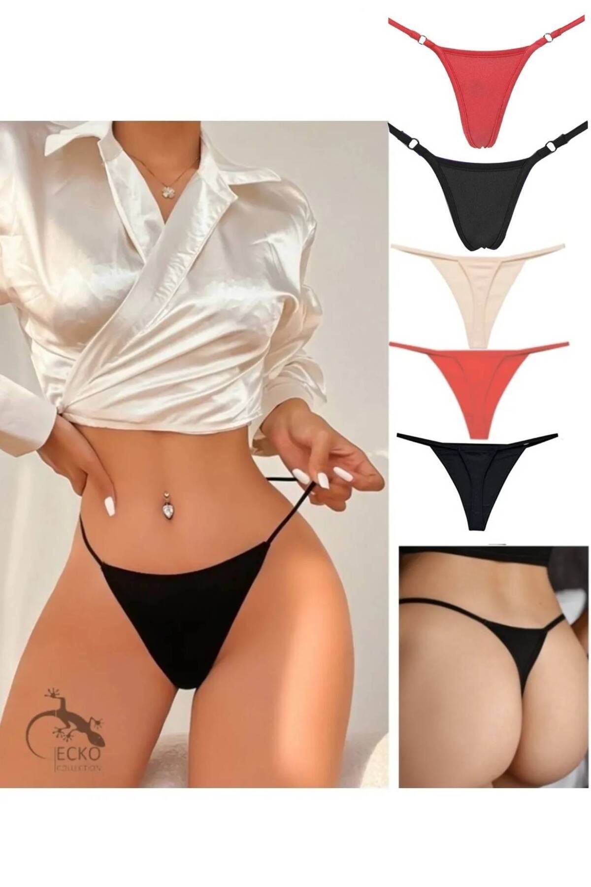 GECKO COLLECTION Kadın String Tanga Ipli Ip Lastikli Iki Model 5 Adet