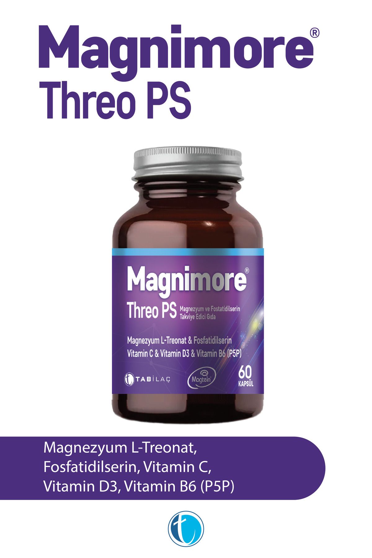 Magnimore Threo PS Magnezyum 60 Bitkisel Kapsül L-Treonat (Magtein) Fosfatidilserin