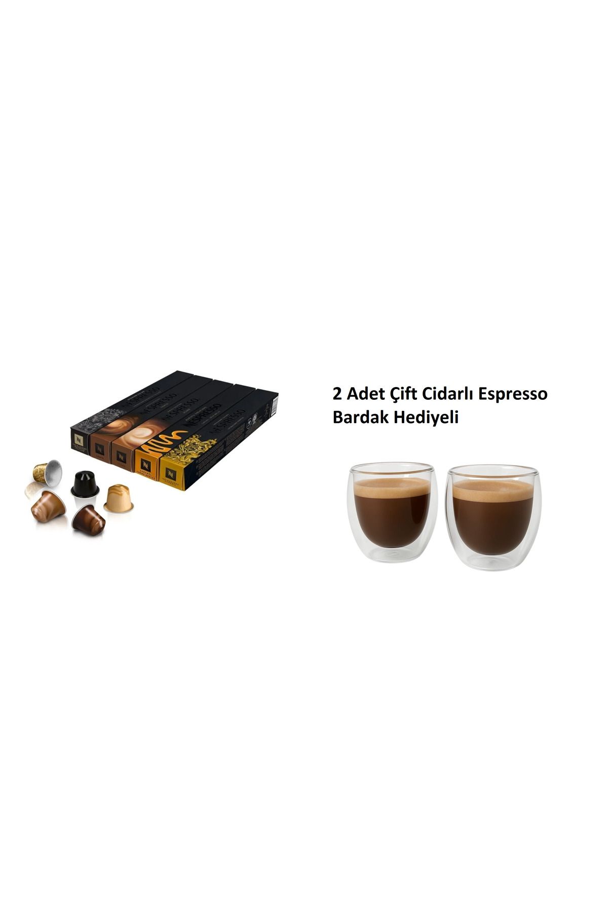Nespresso Mükemmel Sütlü Tatlar Serisi Kapsül Kahve 5’li Set + 2 Adet 80ml Espresso Bardak Hediyeli