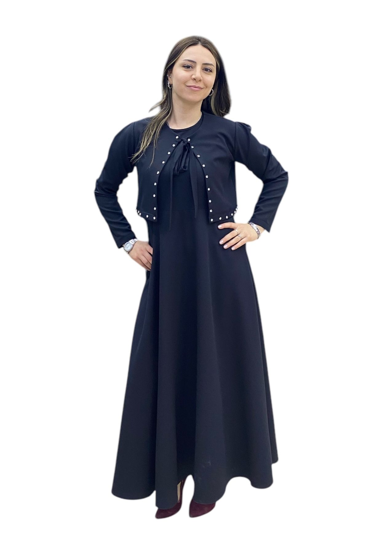 MODALİSABUTİK Bolerolu Taşlı Krep Elbise