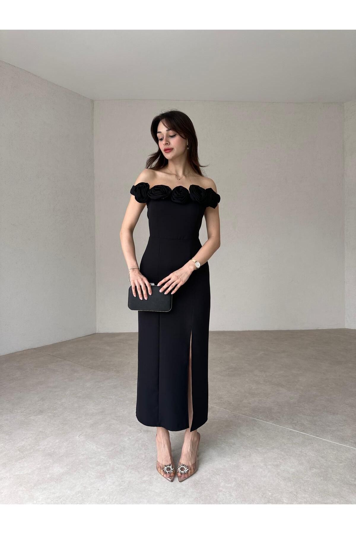 Mooi Butik ZİLEY Midi Elbise - Siyah (8117)