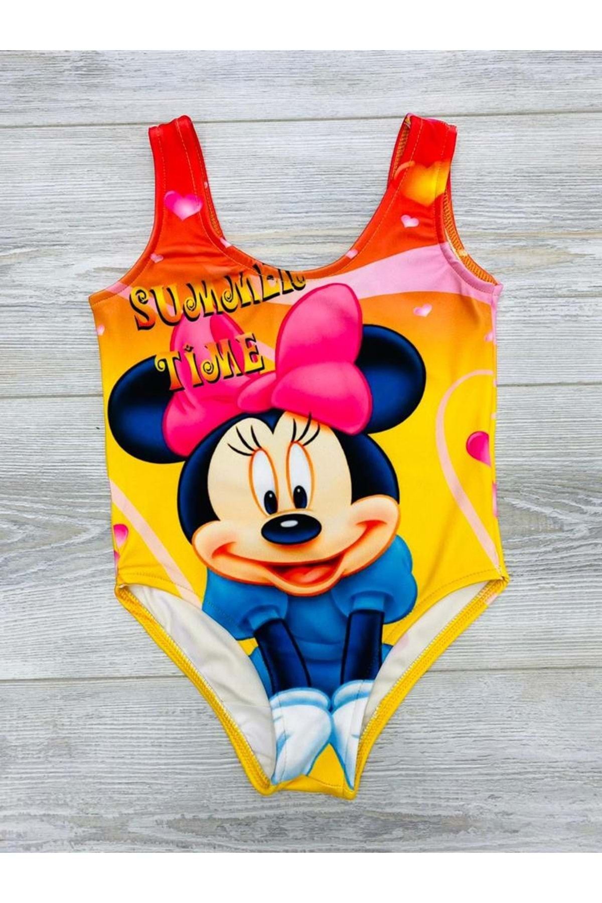 wakawakakidsstore Minie Mouse Baskılı Çocuk Kız Mayo - Sarı - 3-4 Yaş