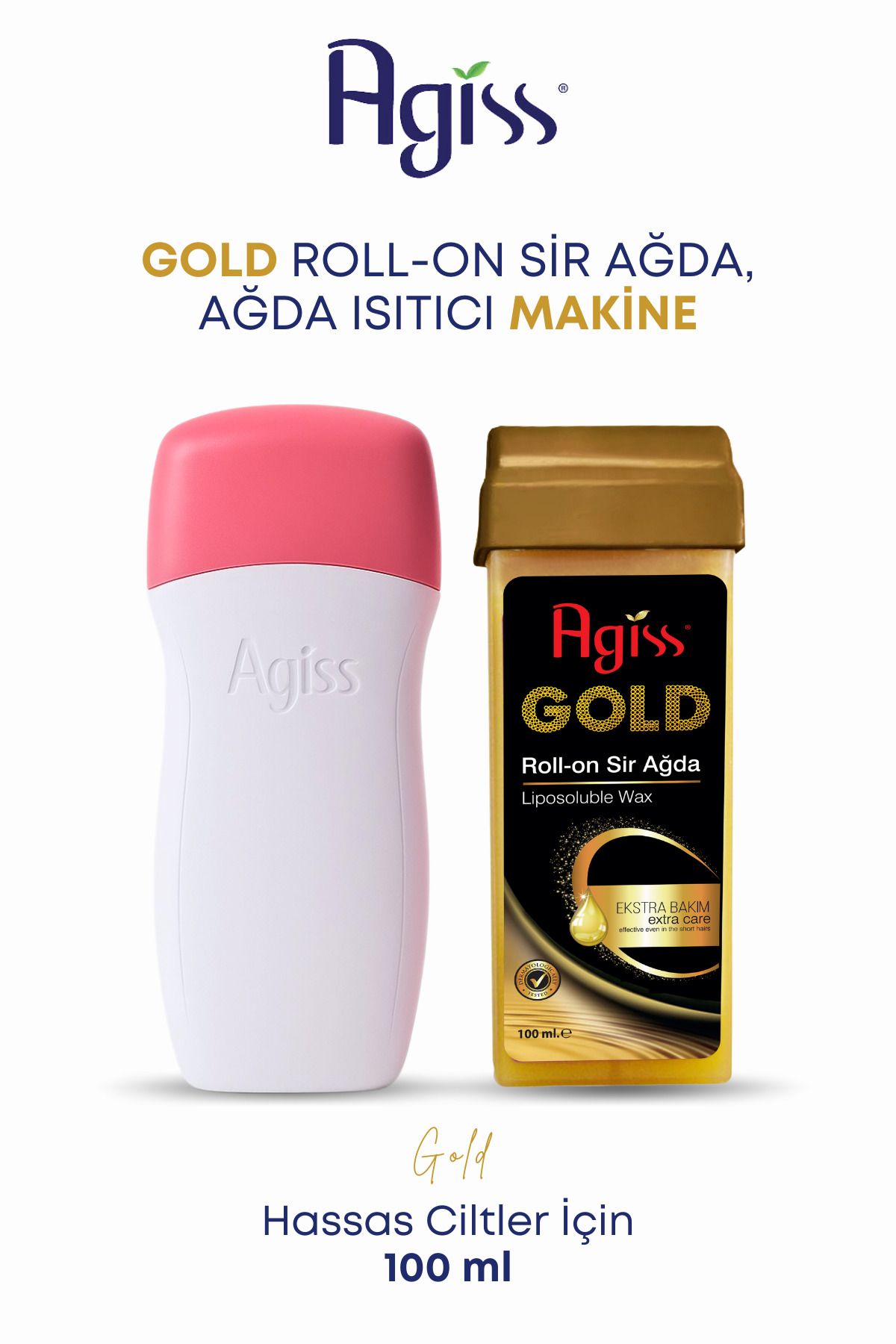 AGISS Tüm Cilt Tipleri Için,4 Hafta Etkili, Ağda Seti,gold Roll-on Sir Ağda,sir Ağda Isıtıcı Makine