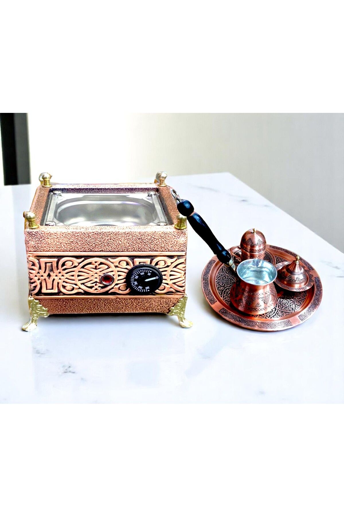 Ardıç Endüstriyel Cahvee Kumda Kahve Makinesi 23x24x16 Cm Bakır Tek Kişilik Set | Elektrikli & Özel Yapım