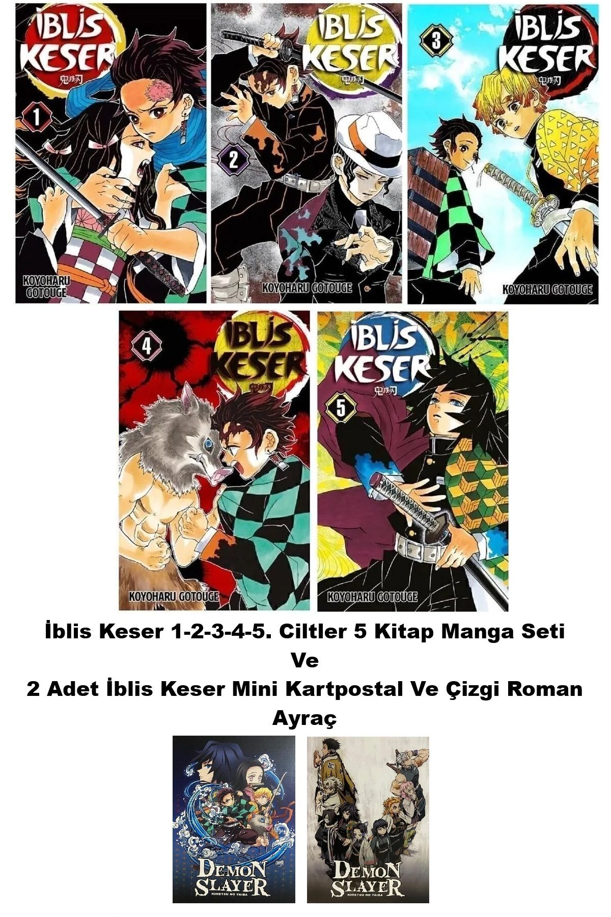 Gerekli Şeyler Yayıncılık Iblis Keser Demon Slayer (1-2-3-4-5.CİLT) | İblis Keser Mini Kartpostal Ve Çizgiroman Ayraç
