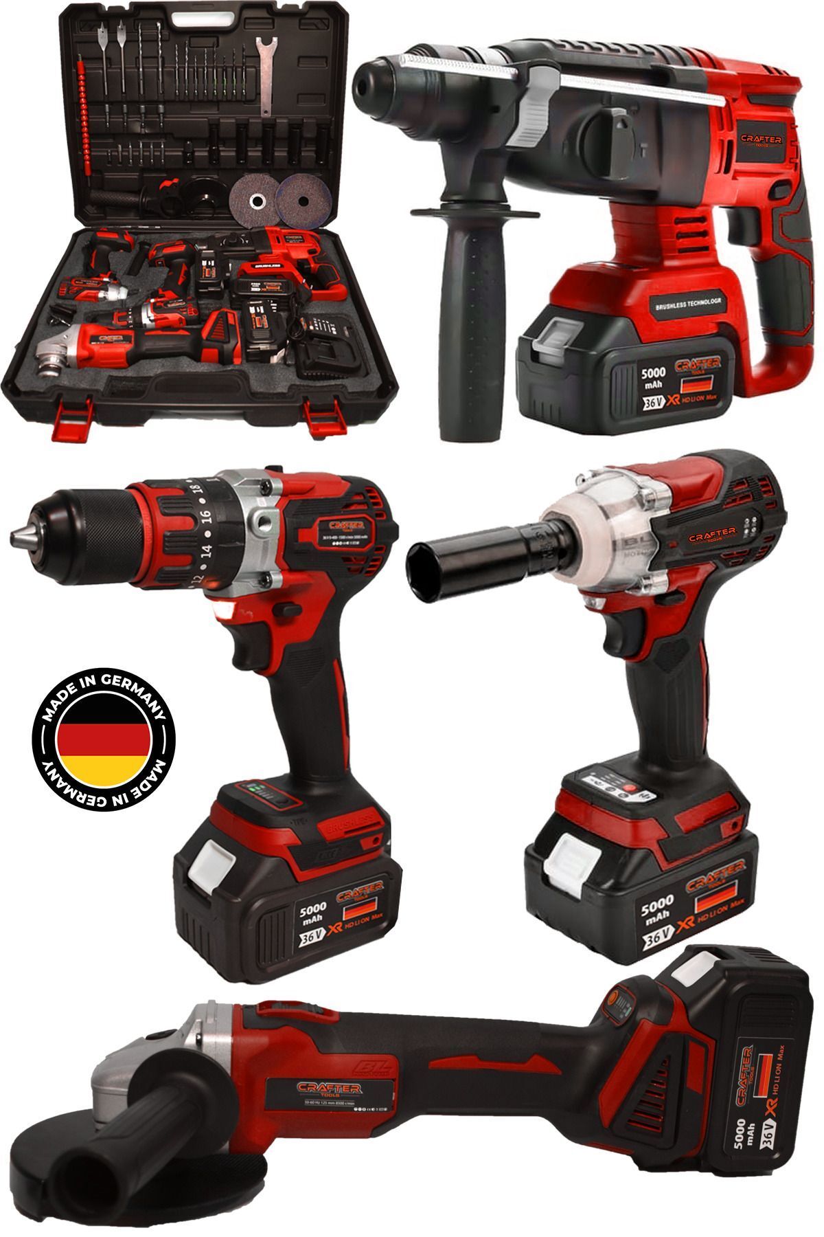 CRAFTERTOOLS 4'lü Set 21v 3.0ah Şarjlı Taşlama- Şarjlı Hilti-13mm Darbeli Şarjlı Matkap-şarjlı Somun Sıkma