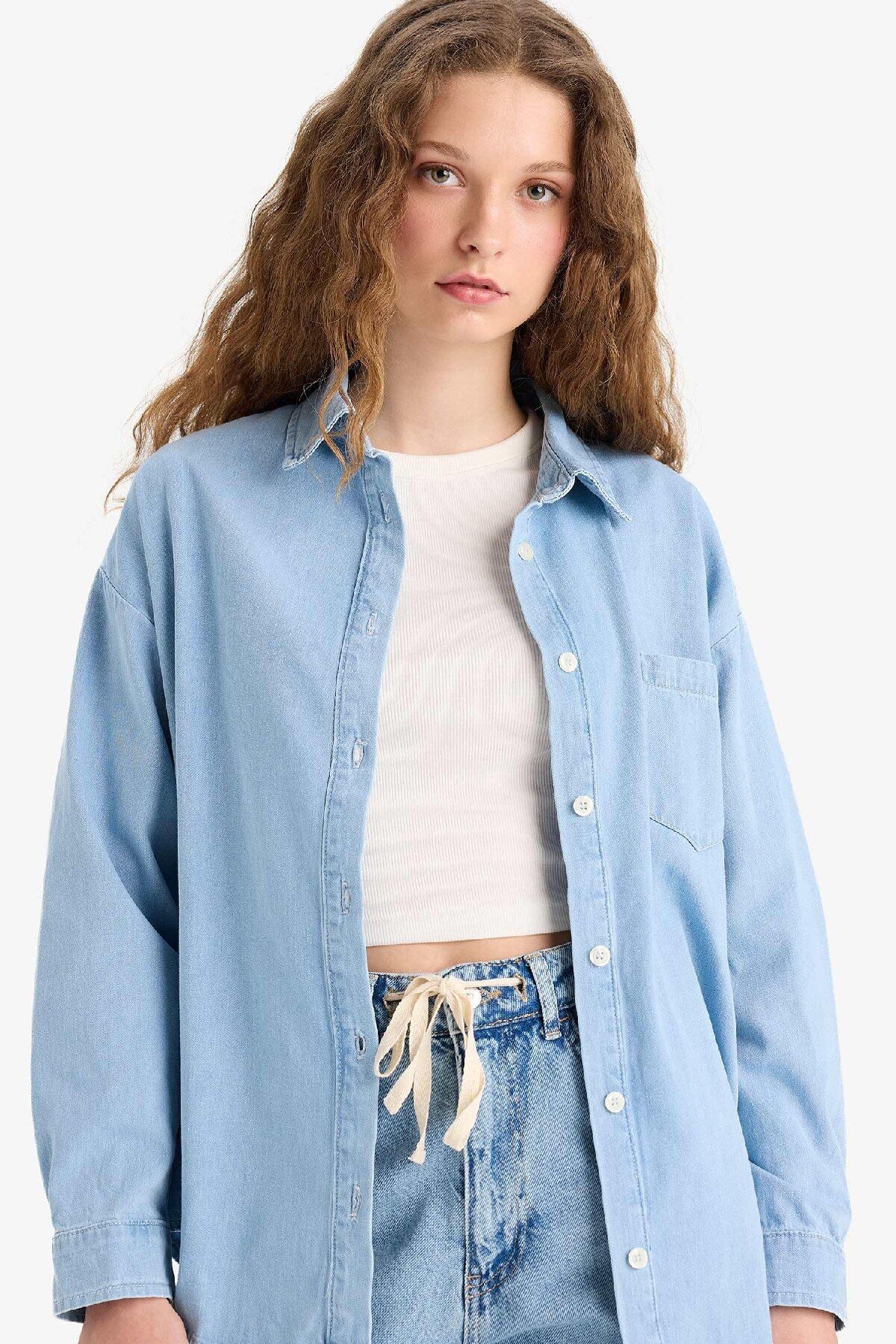Defacto Oversize Geniş Kalıp Tek Cepli Jean Gömlek D8667AX25SP