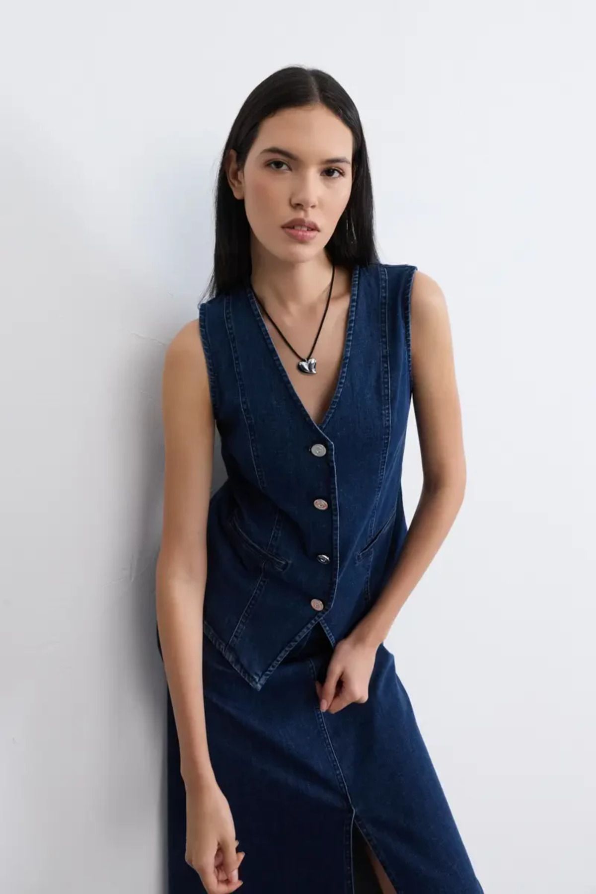 Gusto Denim Yelek - Mavi