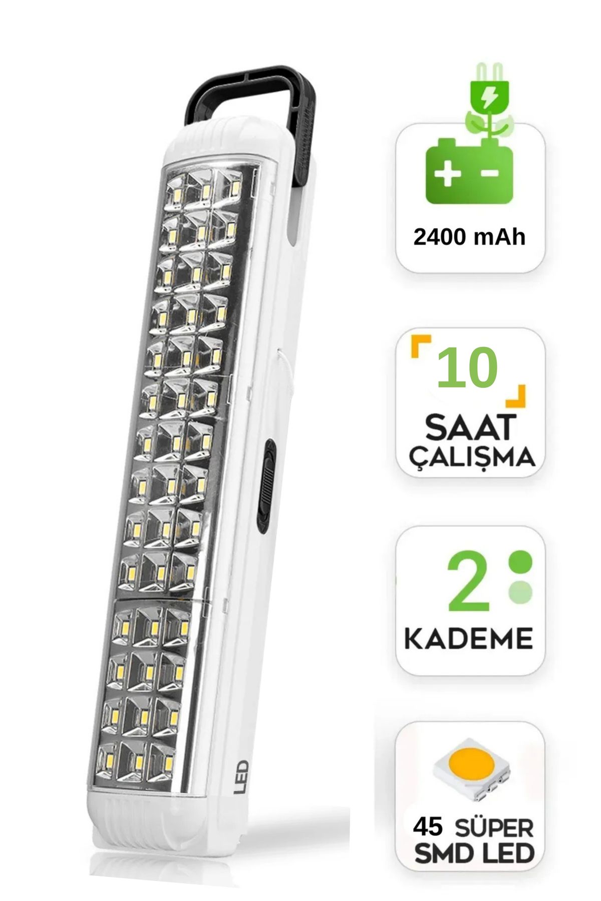 Beyyine Home HG-7626 Led Lamba Kamp Lambası 45 Led Işıldak Fener Fiş Şarjlı Kulplu