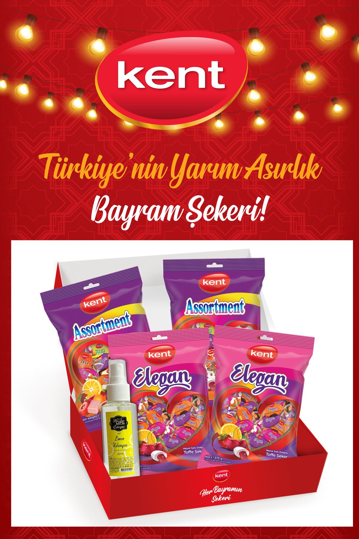 Kent Karışık Ve Elegan Bayram Şekeri (375 GR X 4 ADET) Kolonya Hediyeli