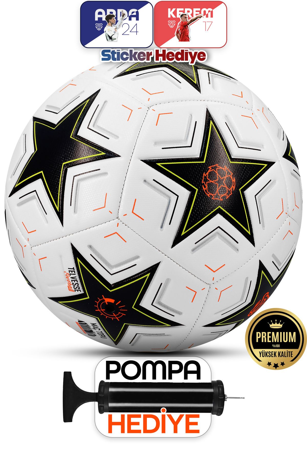 Telvesse Orijinal Futbol Topu 2025 Şampiyonlar Ligi Pompalı Sert Zemin Halı Saha Futbol Topu No:5 Siyah 034.