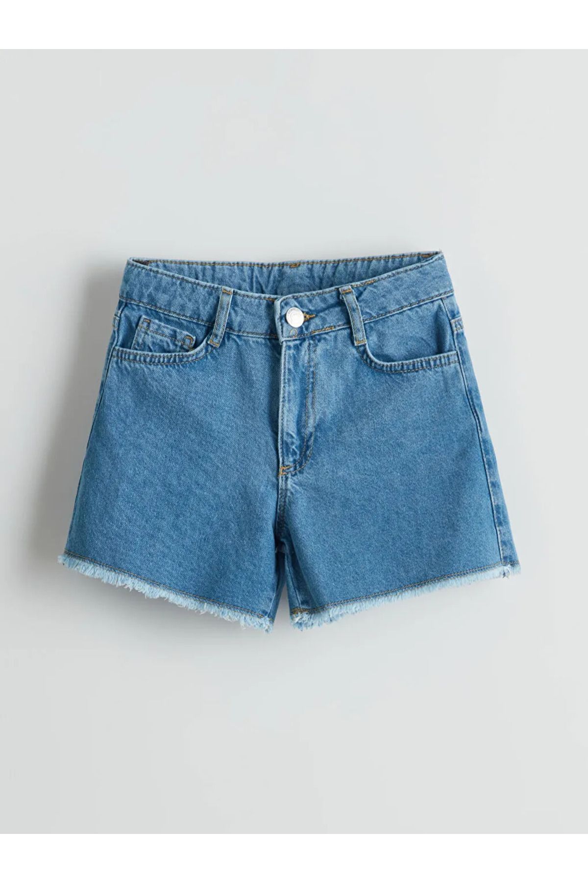 LC Waikiki LCW Kids Mavi Beli Ayarlanabilir Lastikli Kız Çocuk Jean Şort