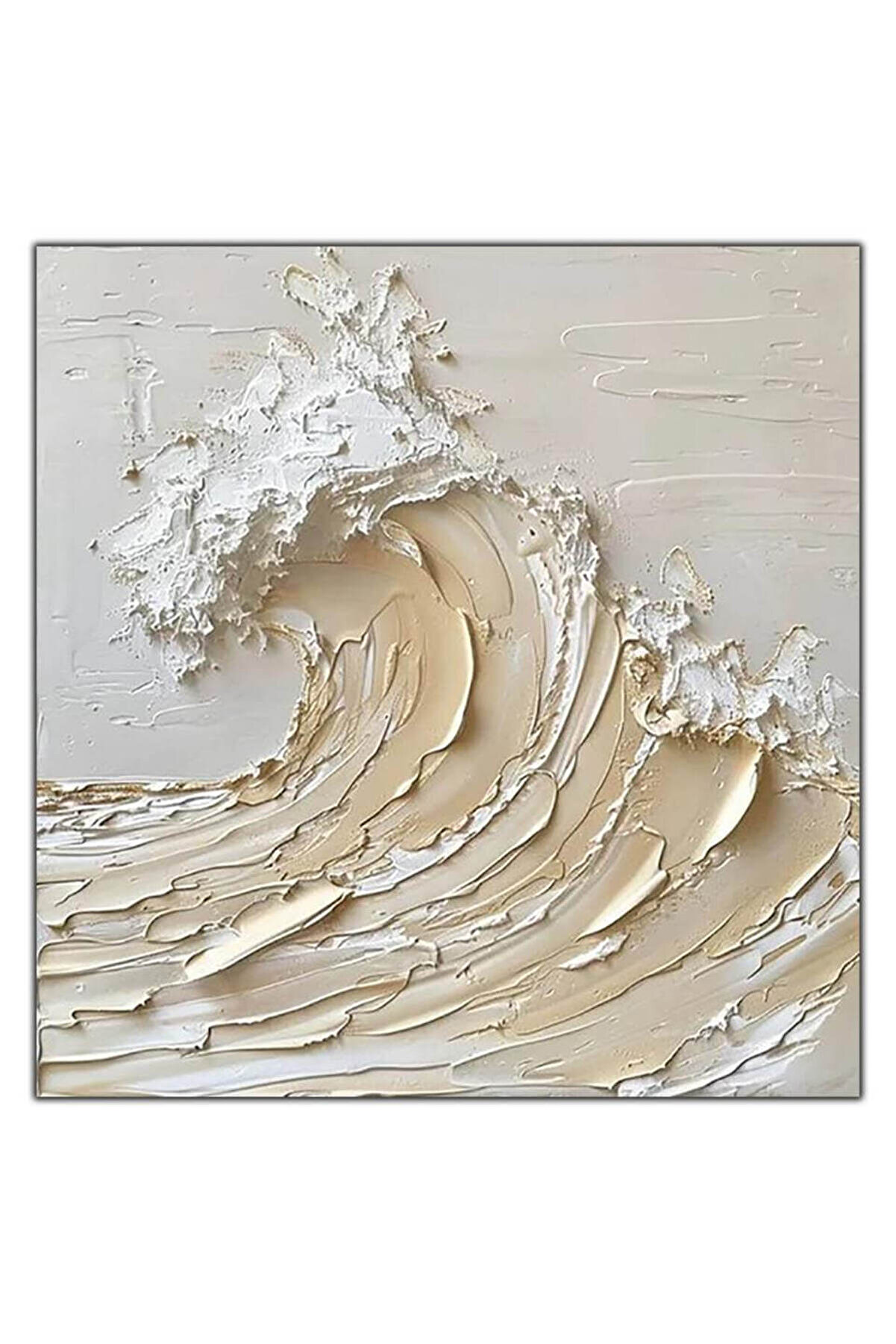 tablodekor Bej Tonlu Büyük Dalgalar Yağlı Boya Doku Tablosu Çerçeveli Sanat Eseri