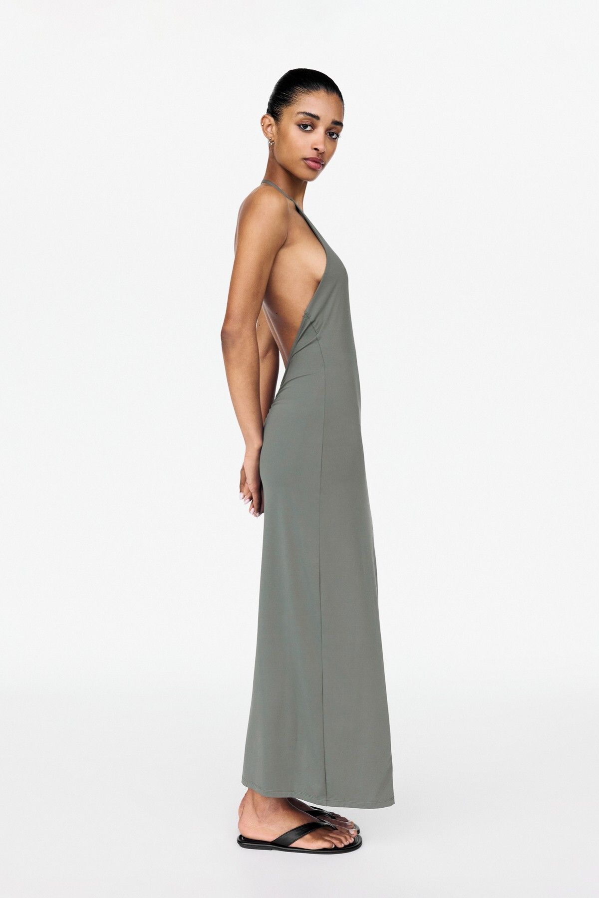 Pull & Bear Halter yaka poliamid midi elbise