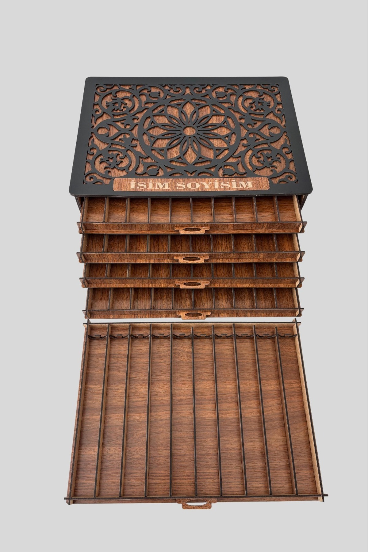 OBLİVİON Çekmeceli Tesbih Kutusu 5 Katlı 10 Bölmeli Ahşap Tespih Kutusu