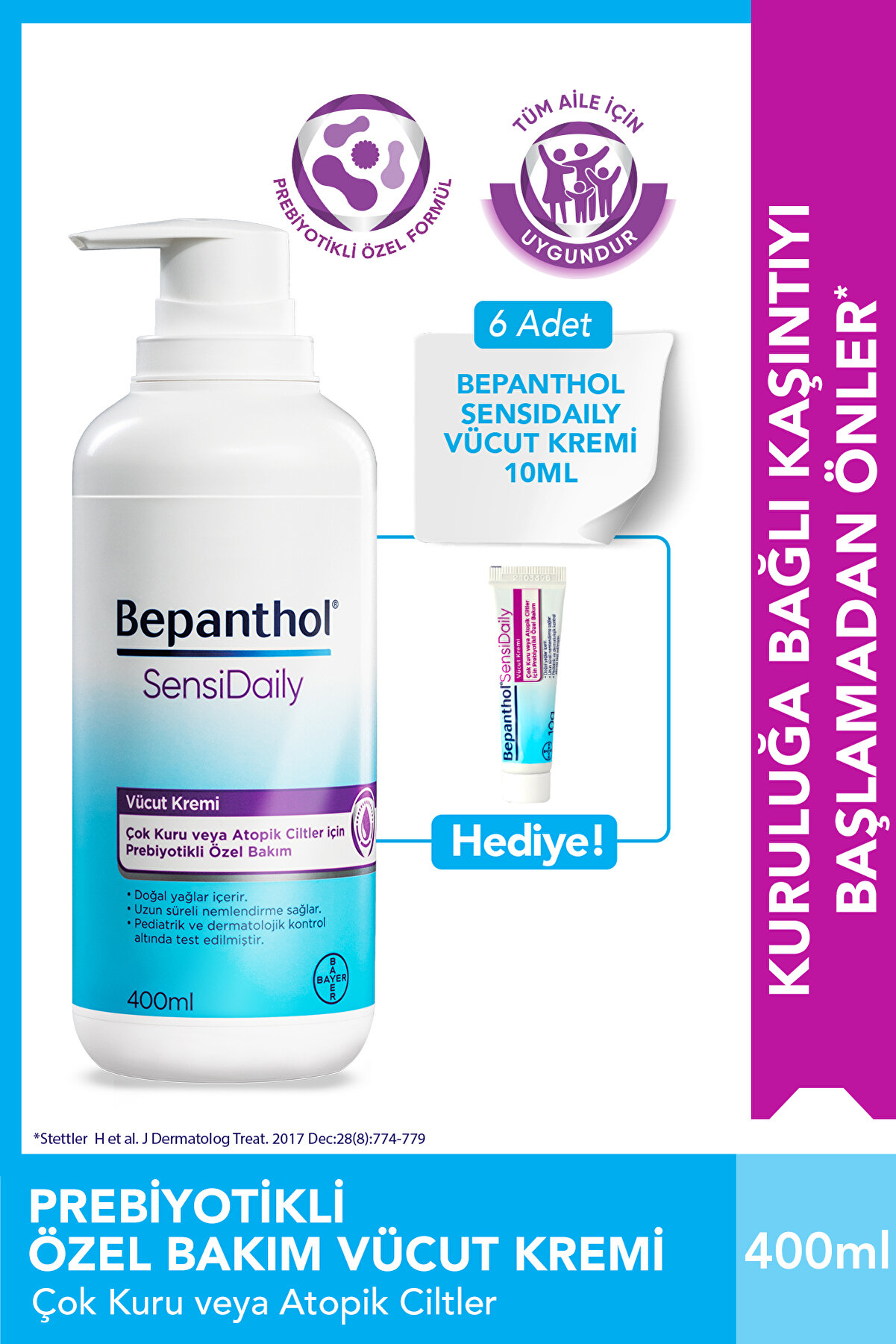 Bepanthol Sensidaily 400 ml Prebiyotikli Vücut Kremi (6x10 ml Hediye)