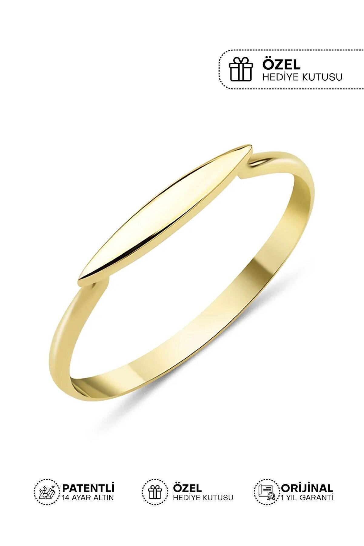 Fiyonk Kuyumculuk 14 Ayar Altın Modern Tasarım Zarif Çizgi Kadın Yüzük | Yazı, Tarih Yazılabilir