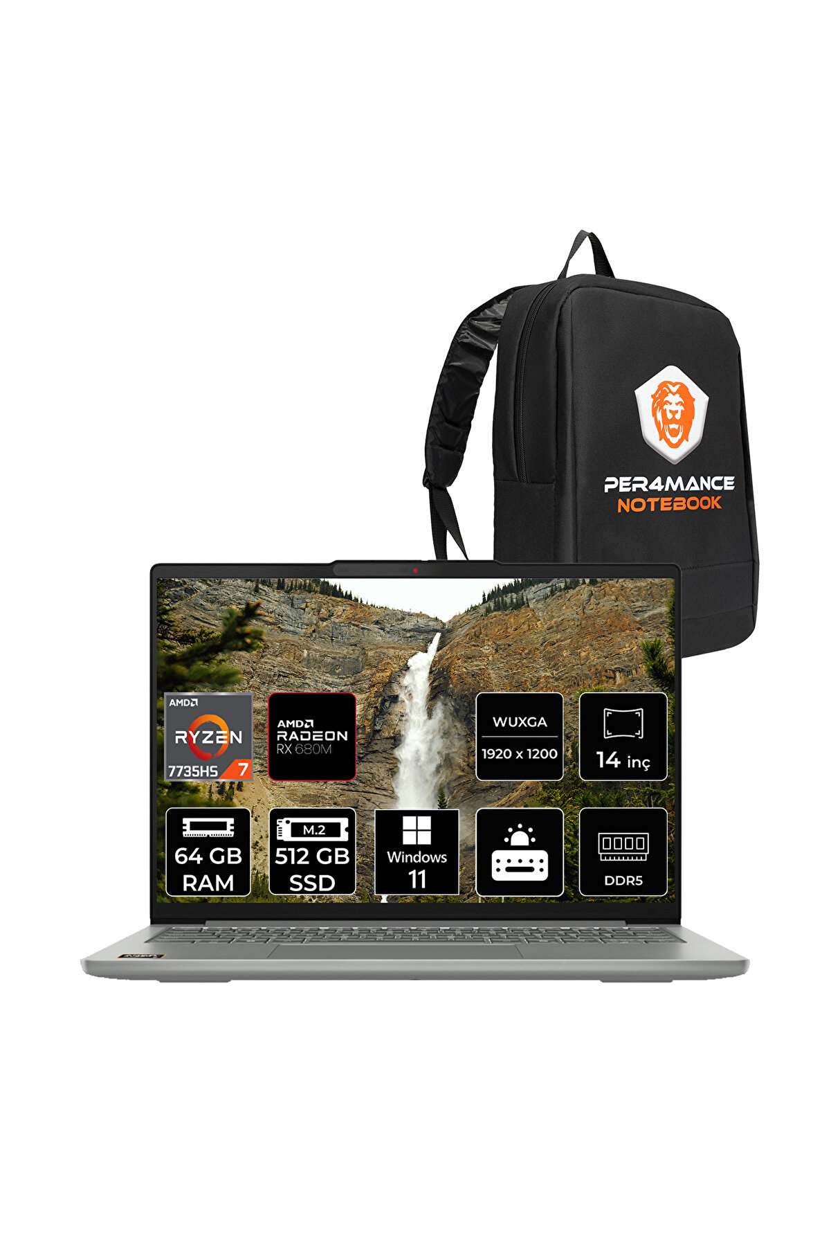 Ideapad Slim 5 R7 7735HS 64GB DDR5 512GB SSD Radeon Graphics 14'' WUXGA W11P Dizüstü Laptop