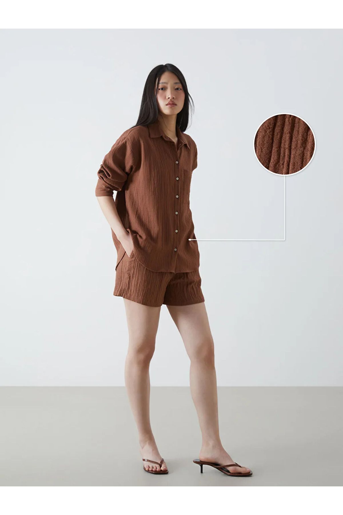 LC Waikiki LCW Vision Kahverengi Beli Lastikli Dokulu Kadın Şort